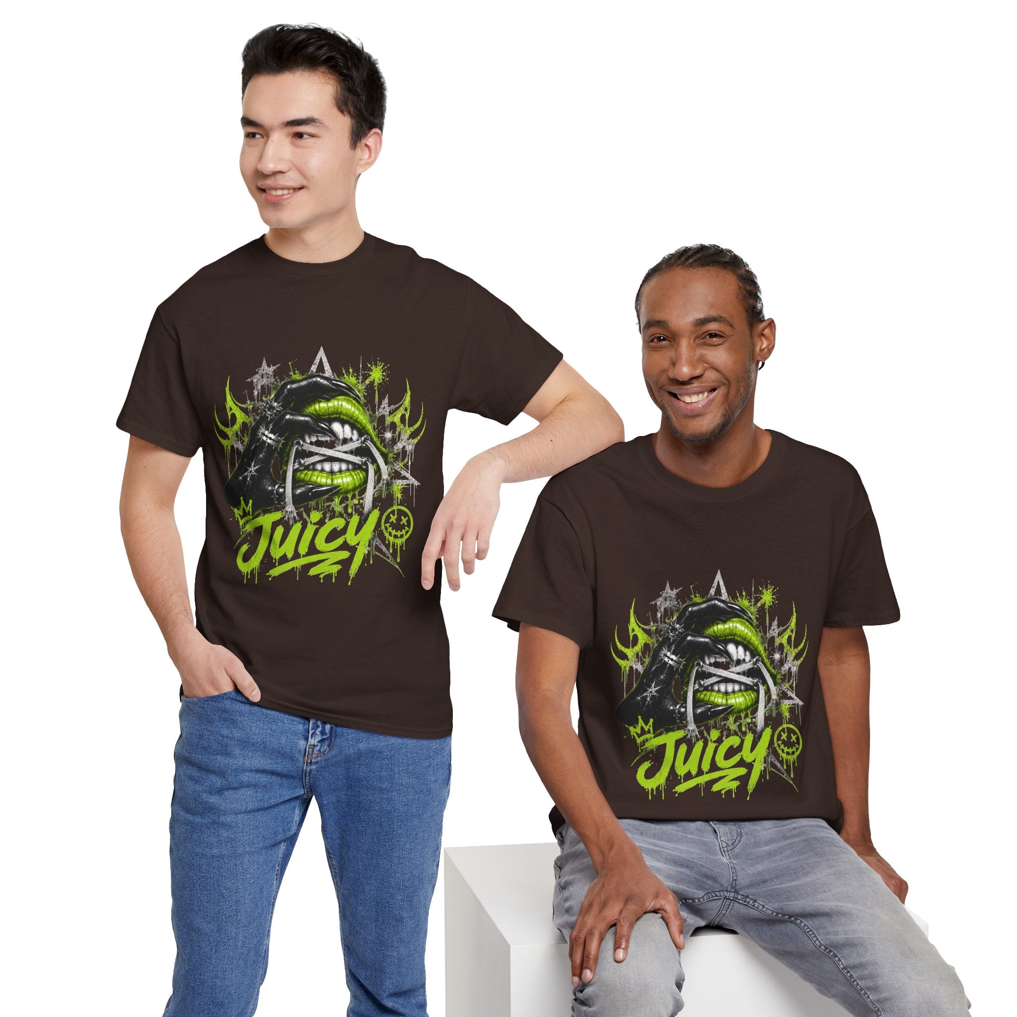 Juicy Graffiti Tee — Neon Green Street Art Graphic T-Shirt