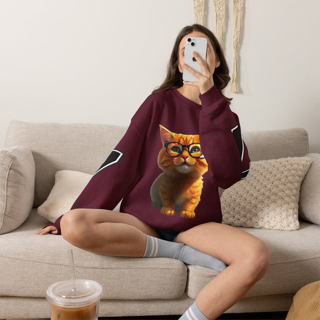 Cat Graphic Sweatshirt — Cute Orange Kitty with 'LA! LA!' Speech Bubble & Lion Crest Back