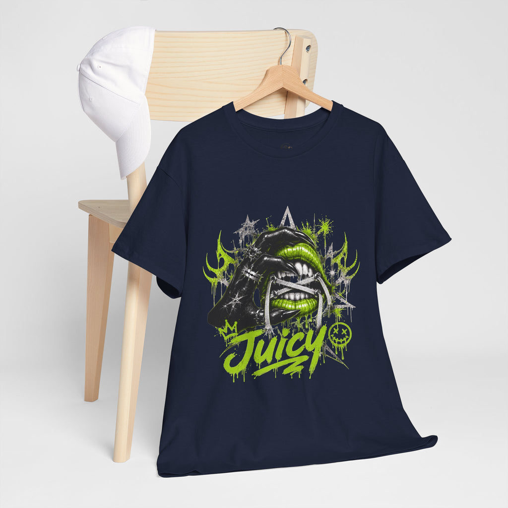 Juicy Graffiti Tee — Neon Green Street Art Graphic T-Shirt