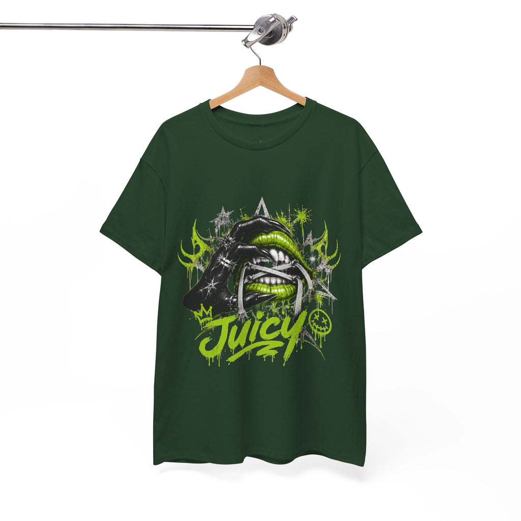 Juicy Graffiti Tee — Neon Green Street Art Graphic T-Shirt