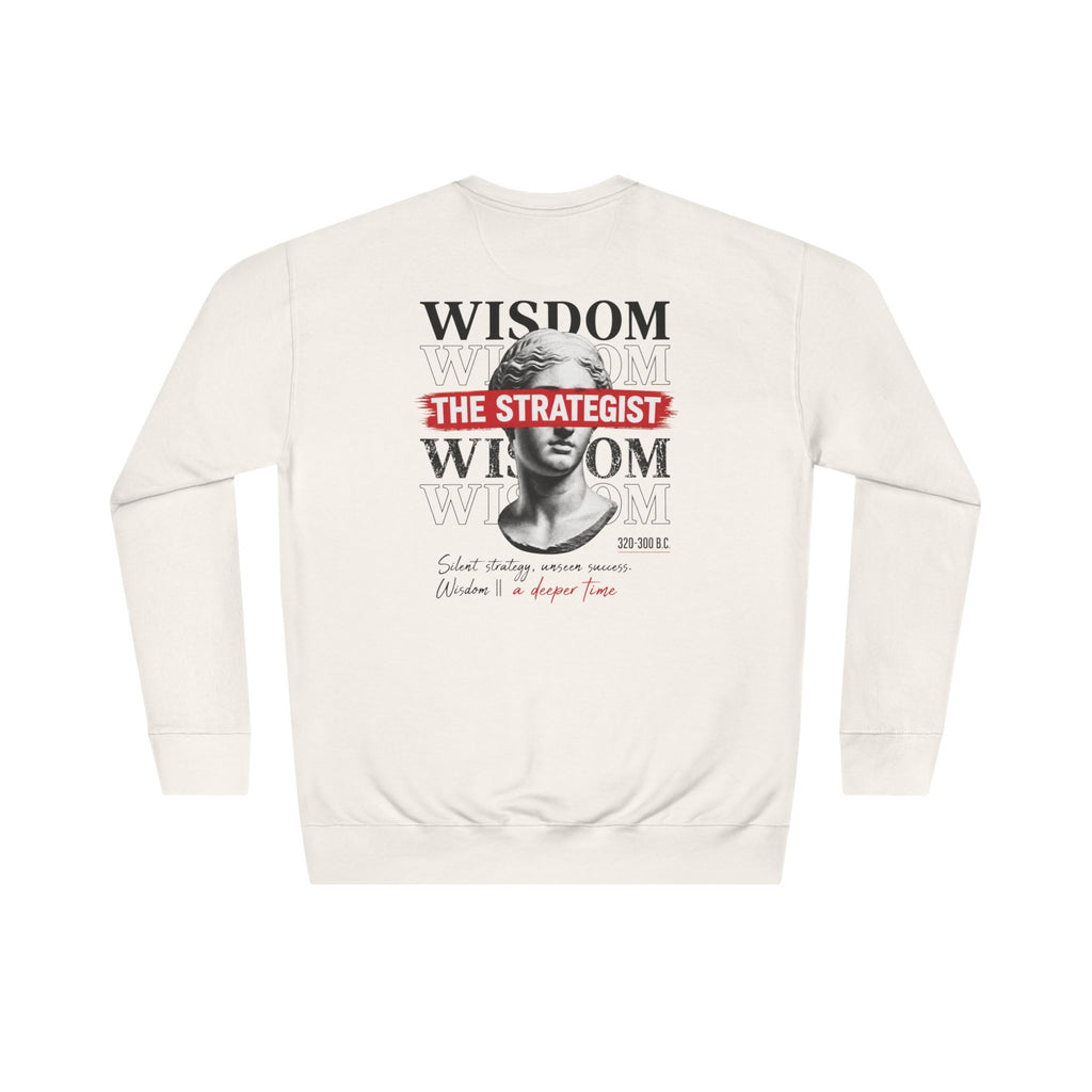 Strategist Crewneck Sweatshirt — Retro Classical Bust Graphic with 'The Strategist' Text