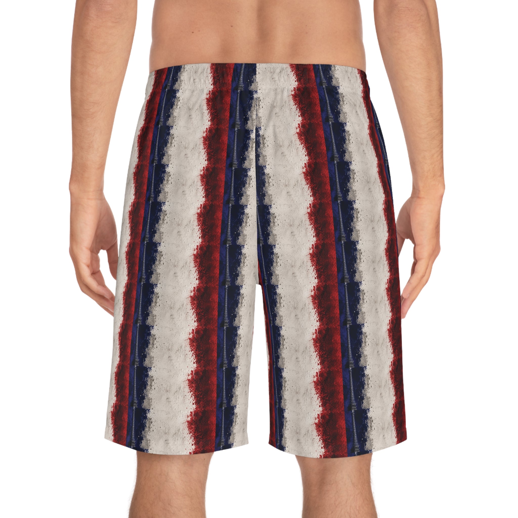 Patriotic Red White Blue Board Shorts with Golden Dove Accent