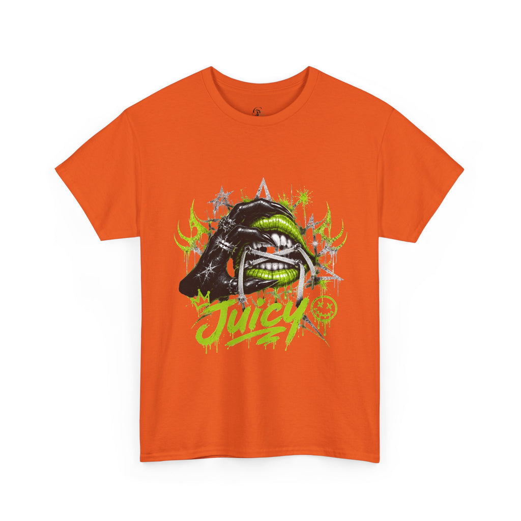 Juicy Graffiti Tee — Neon Green Street Art Graphic T-Shirt
