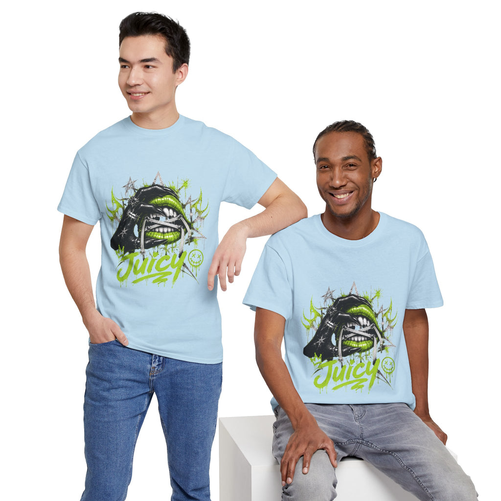 Juicy Graffiti Tee — Neon Green Street Art Graphic T-Shirt