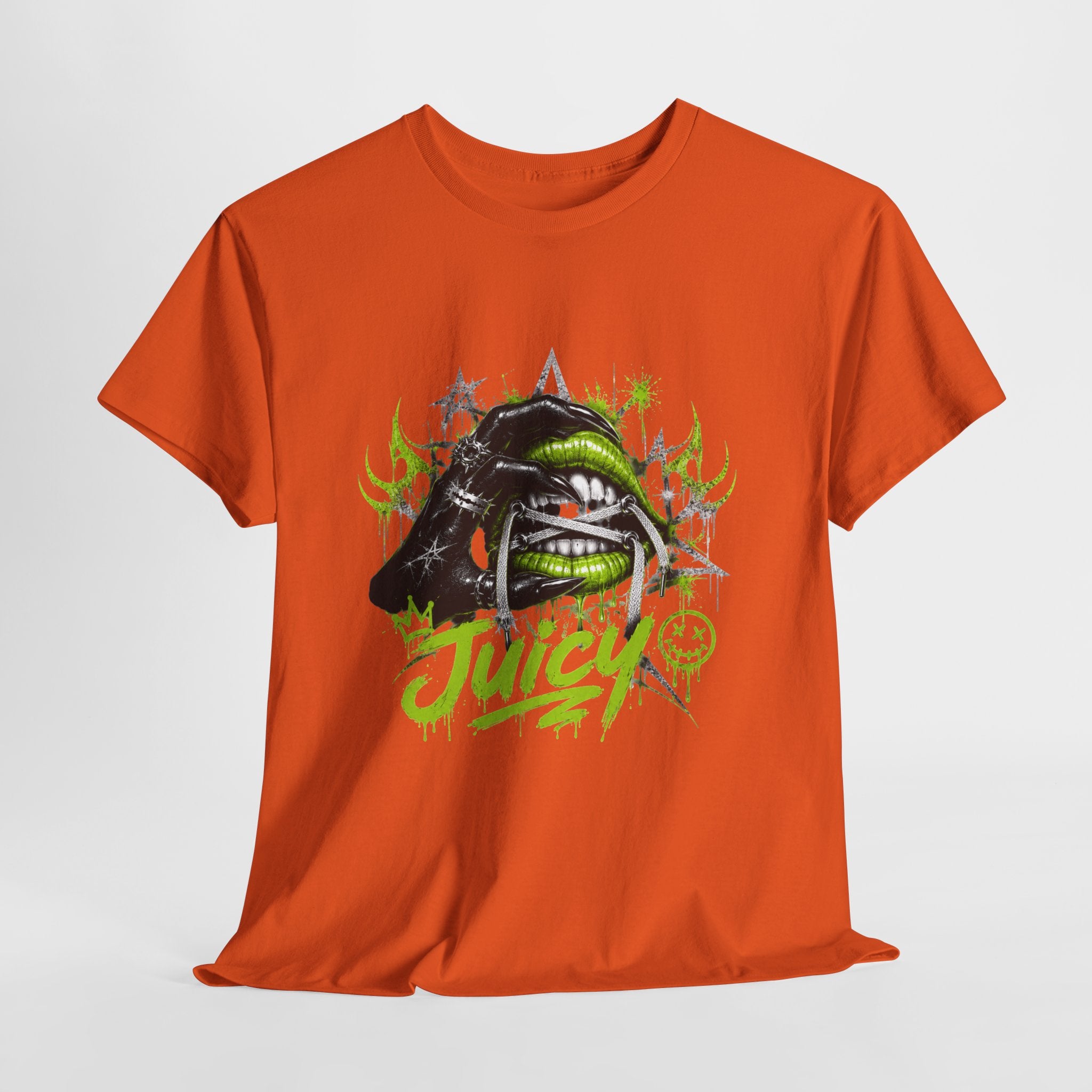 Juicy Graffiti Tee — Neon Green Street Art Graphic T-Shirt