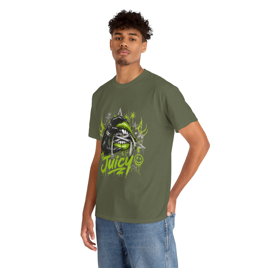 Juicy Graffiti Tee — Neon Green Street Art Graphic T-Shirt