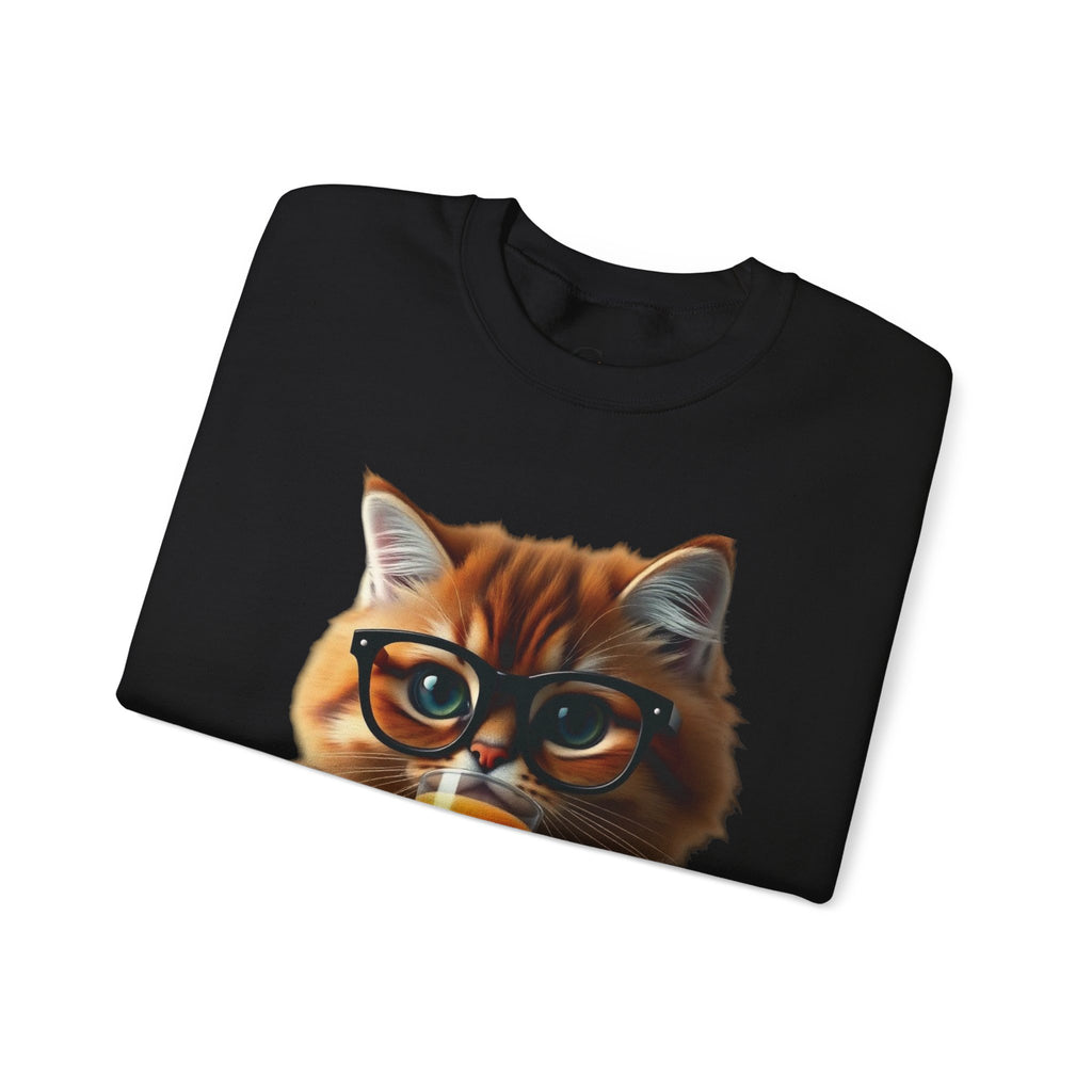 Cat With Juice Graphic Sweatshirt — 'Unbothered' Cozy Crewneck