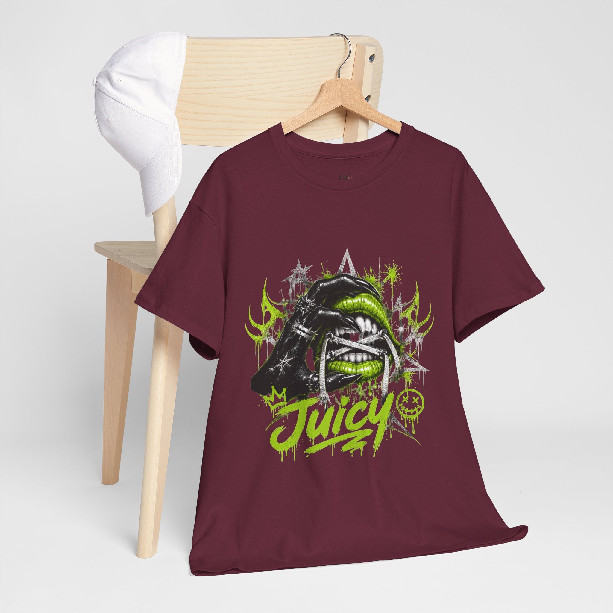 Juicy Graffiti Tee — Neon Green Street Art Graphic T-Shirt