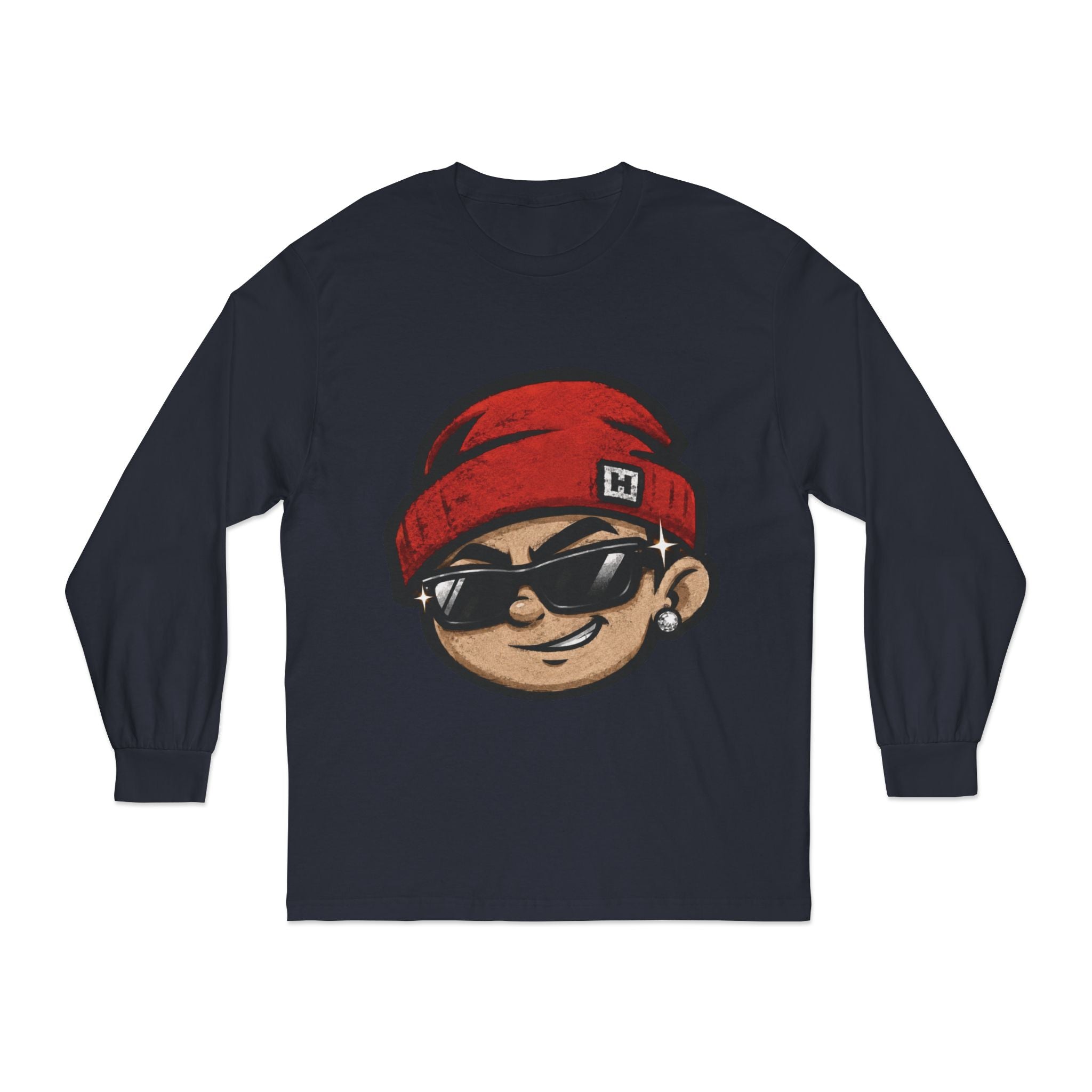 Streetwear Smiley Face Long Sleeve T-Shirt — Red Beanie Cool Kid Graphic