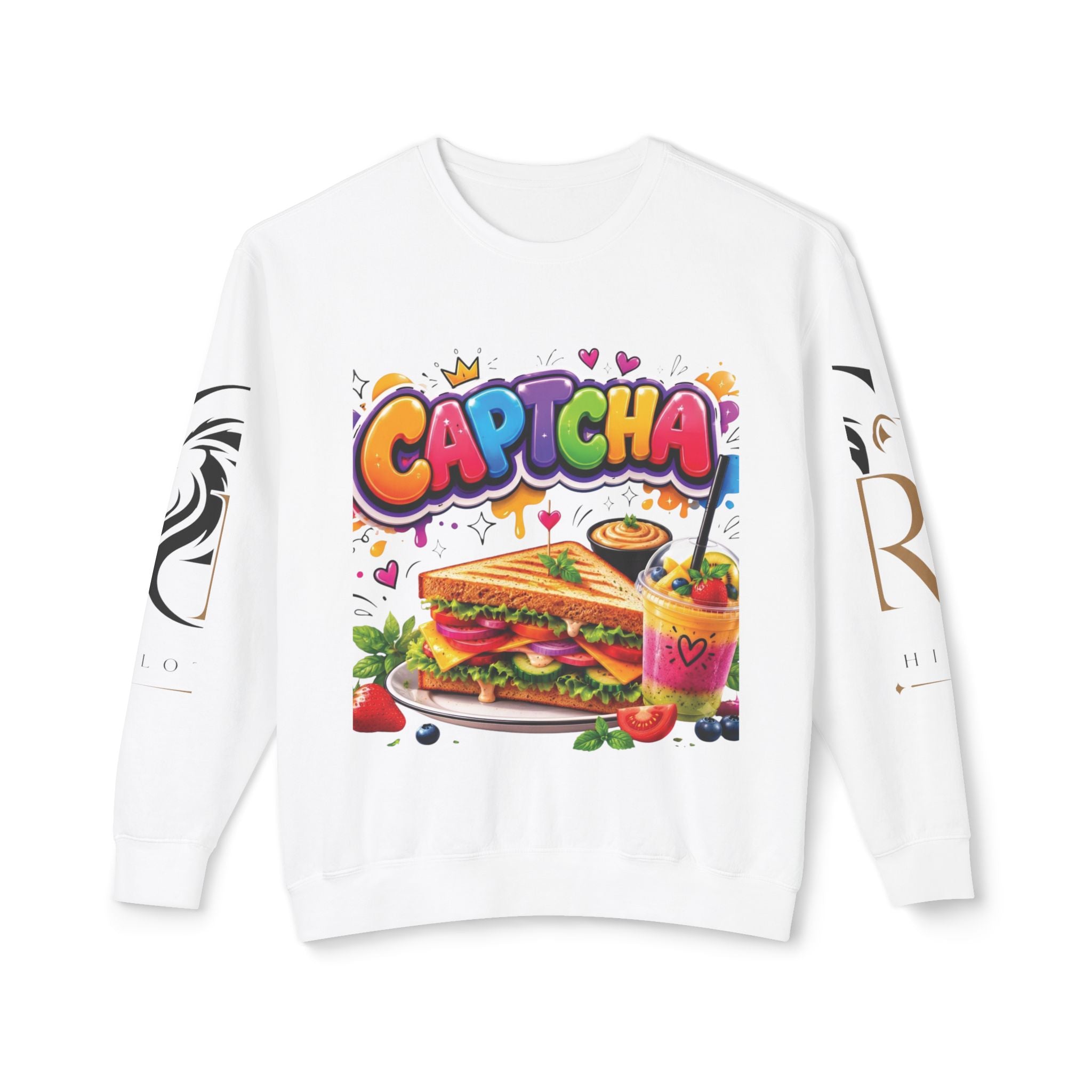 CapTCHA Sandwich Crewneck Sweatshirt — Colorful Food Graphic Pullover