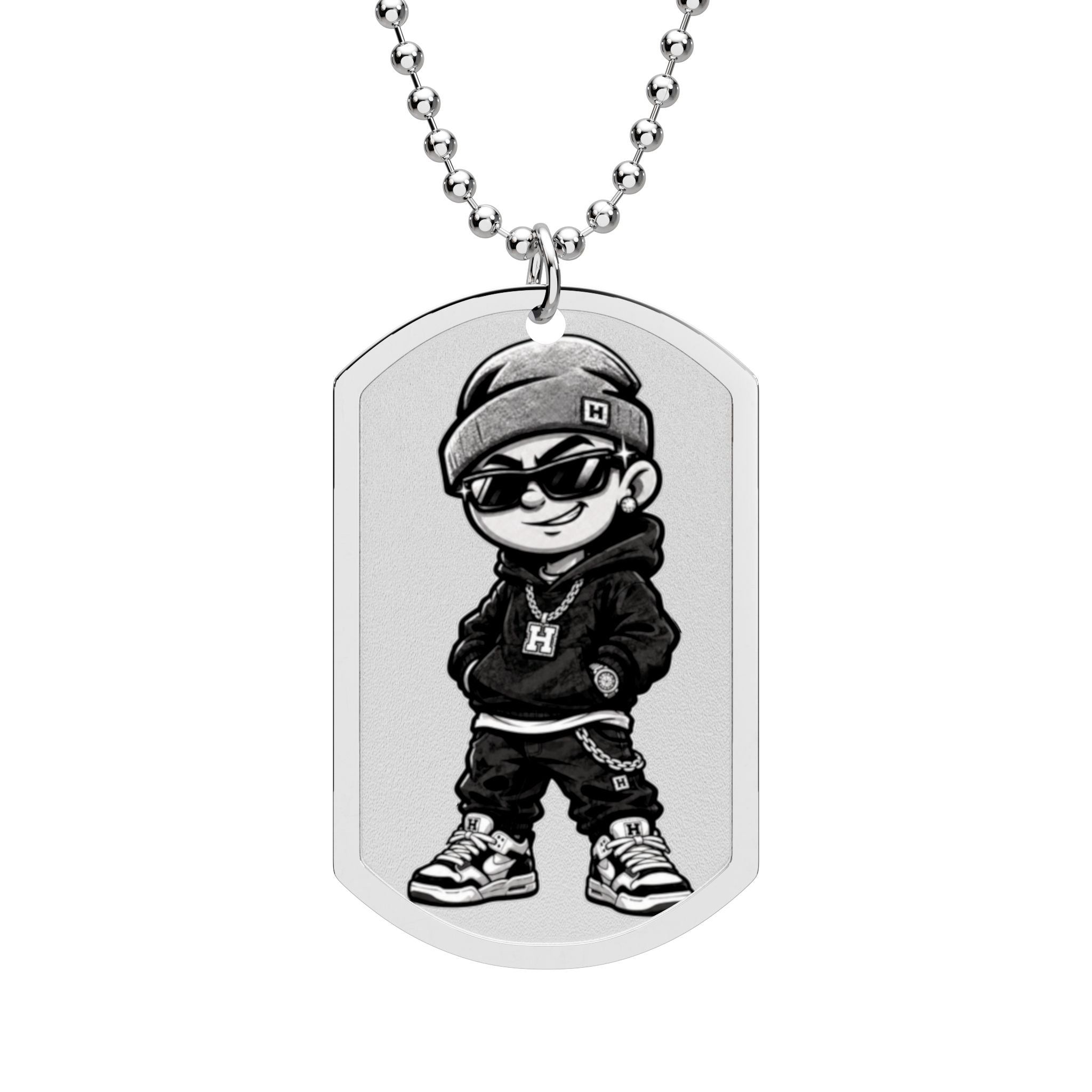 Hip-Hop Kid Dog Tag Necklace — Urban Streetwear Pendant for Boys & Teens