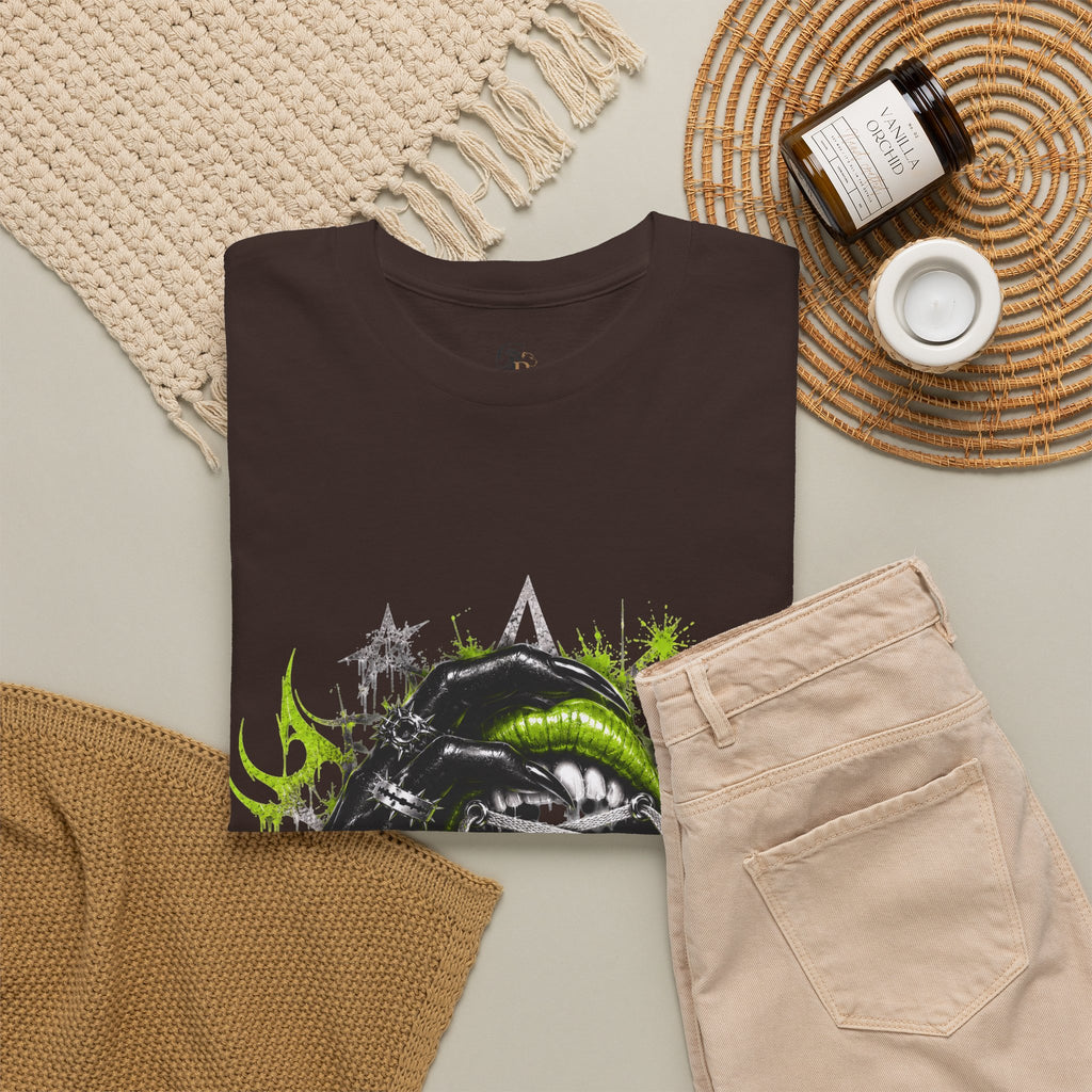 Juicy Graffiti Tee — Neon Green Street Art Graphic T-Shirt
