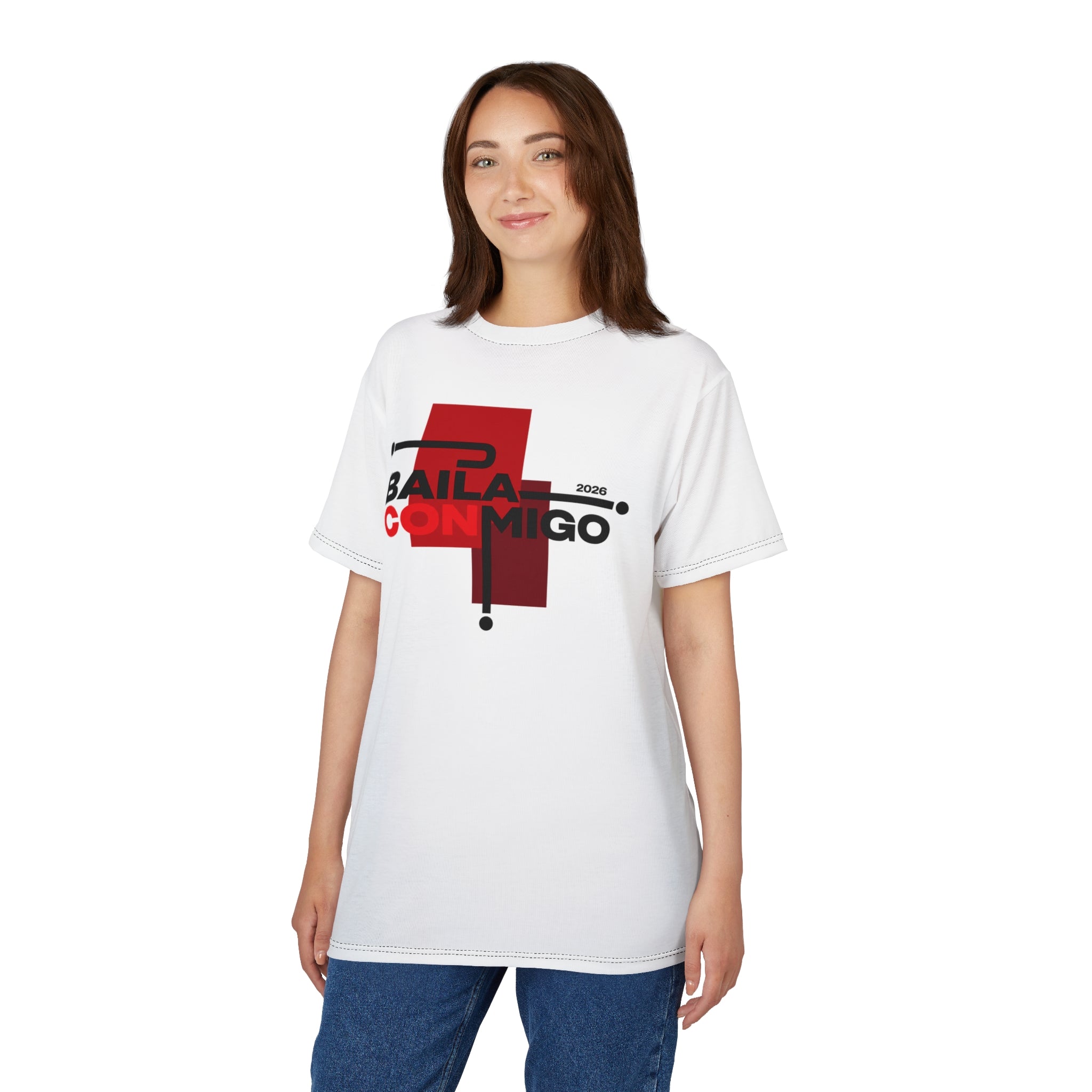 Baila Conmigo Graphic Tee — Bold Red Dance Logo T‑Shirt