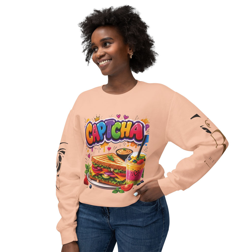 CapTCHA Sandwich Crewneck Sweatshirt — Colorful Food Graphic Pullover