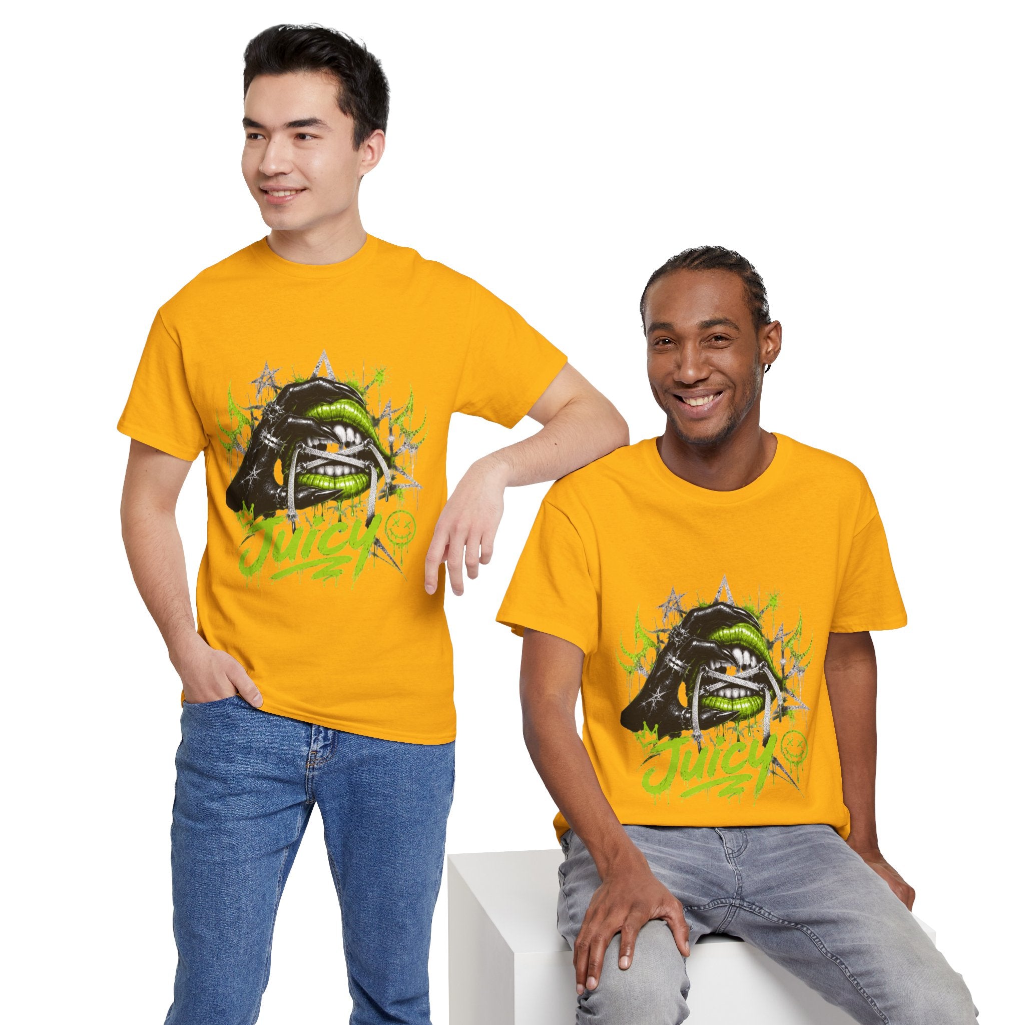 Juicy Graffiti Tee — Neon Green Street Art Graphic T-Shirt