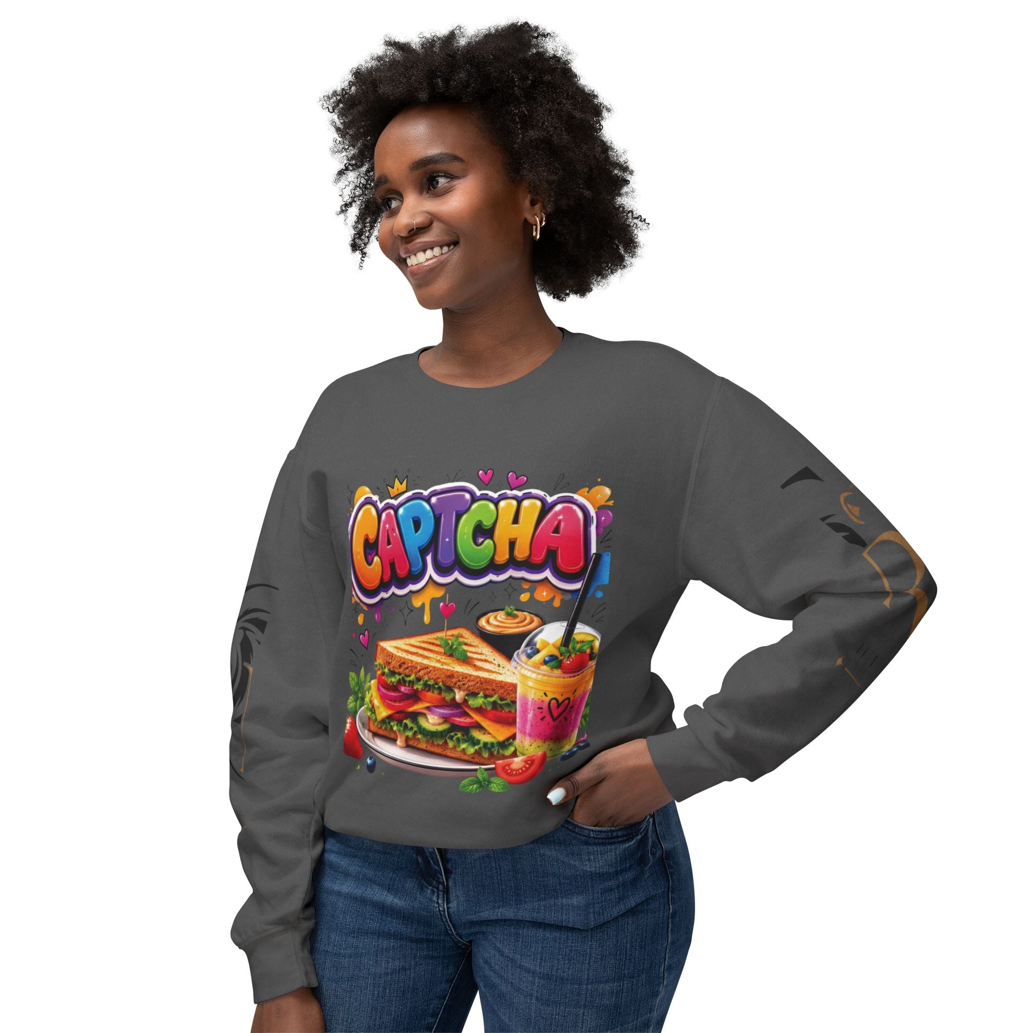 CapTCHA Sandwich Crewneck Sweatshirt — Colorful Food Graphic Pullover