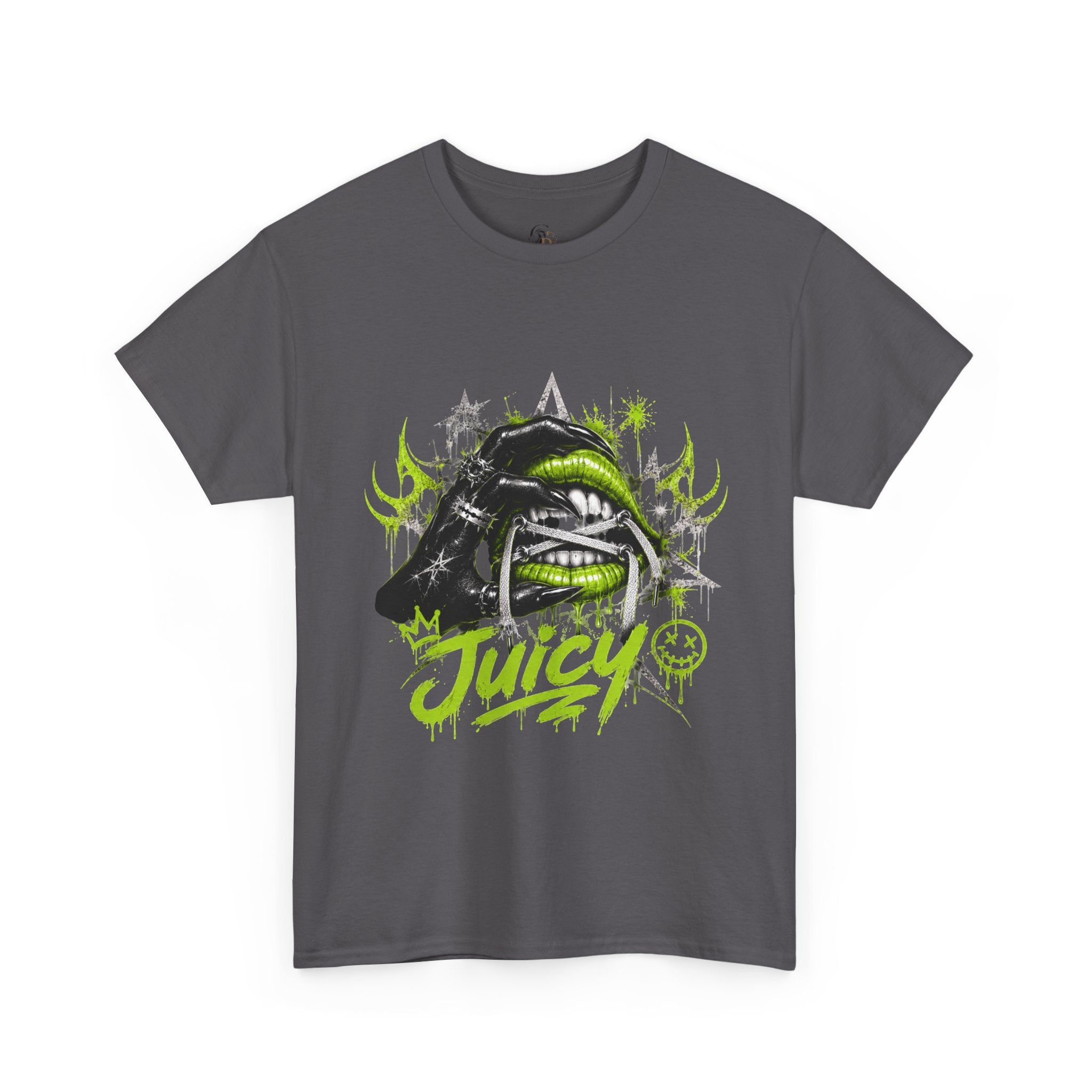 Juicy Graffiti Tee — Neon Green Street Art Graphic T-Shirt
