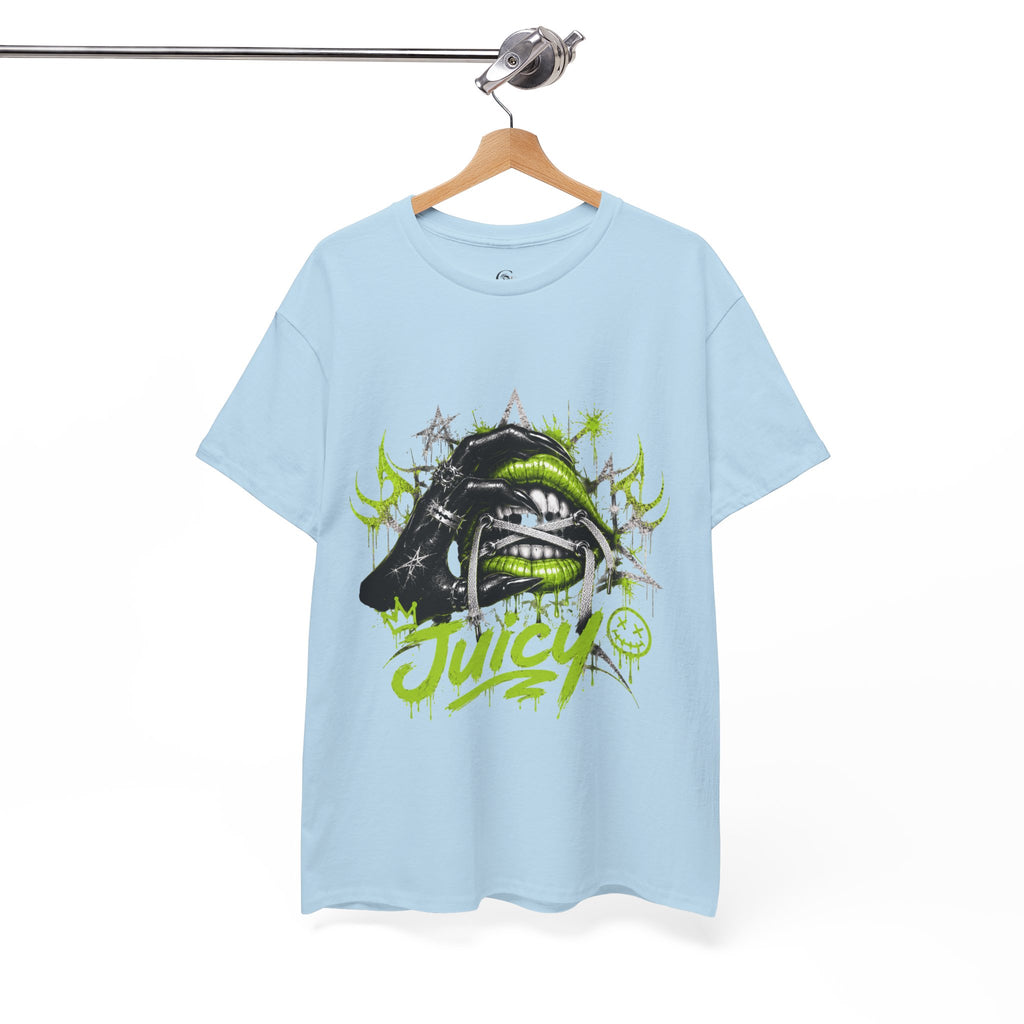 Juicy Graffiti Tee — Neon Green Street Art Graphic T-Shirt