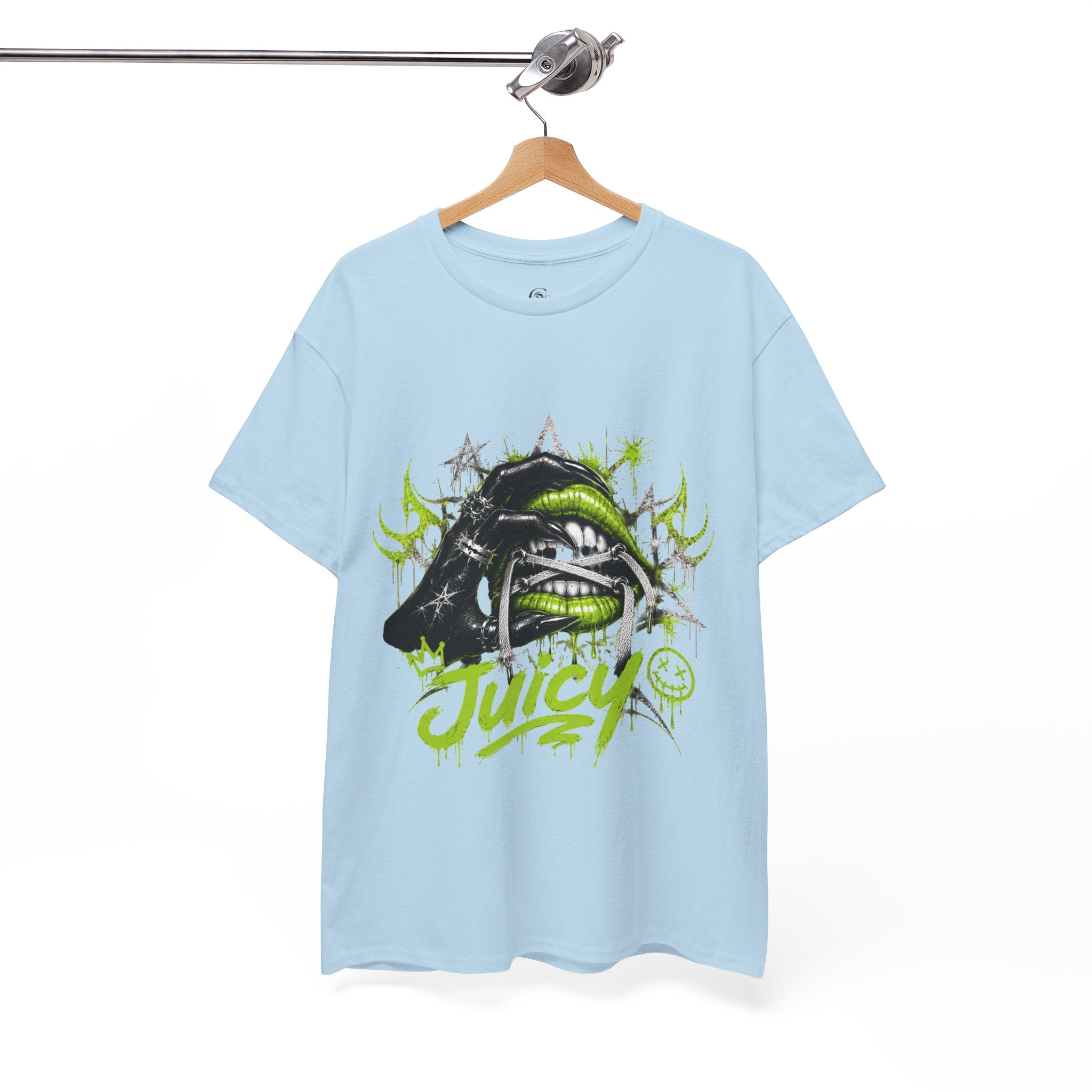 Juicy Graffiti Tee — Neon Green Street Art Graphic T-Shirt
