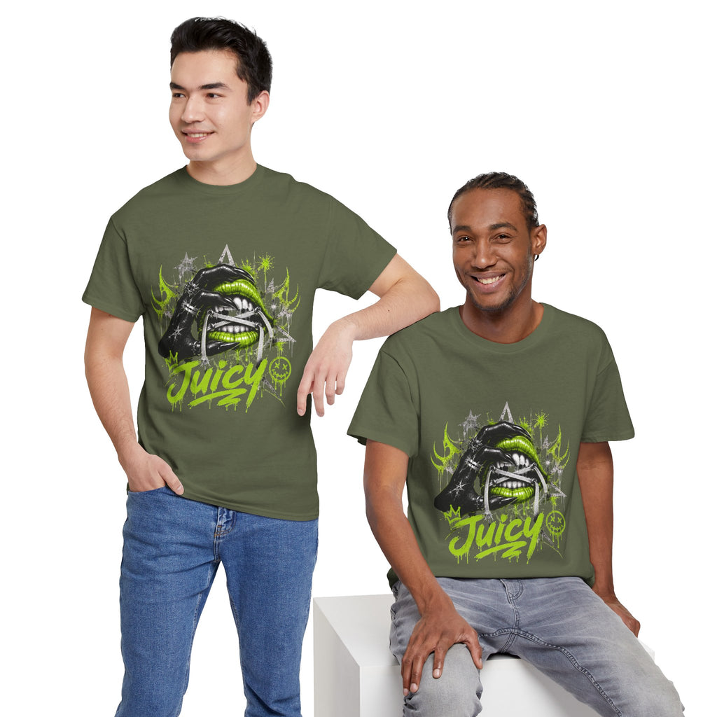 Juicy Graffiti Tee — Neon Green Street Art Graphic T-Shirt