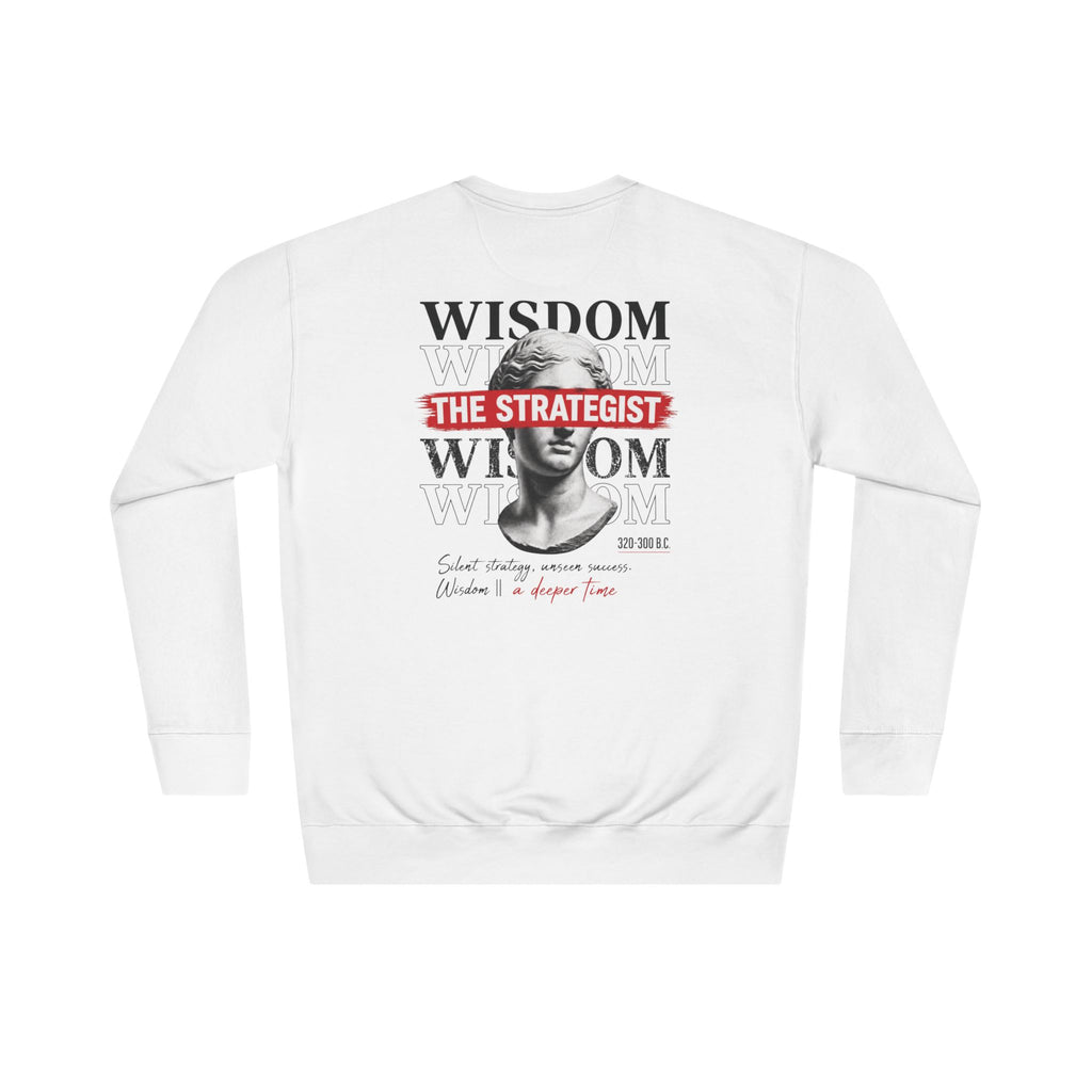 Strategist Crewneck Sweatshirt — Retro Classical Bust Graphic with 'The Strategist' Text
