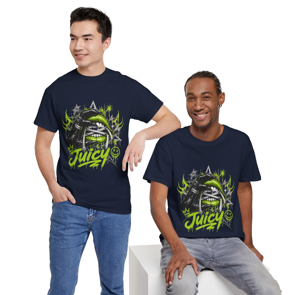 Juicy Graffiti Tee — Neon Green Street Art Graphic T-Shirt