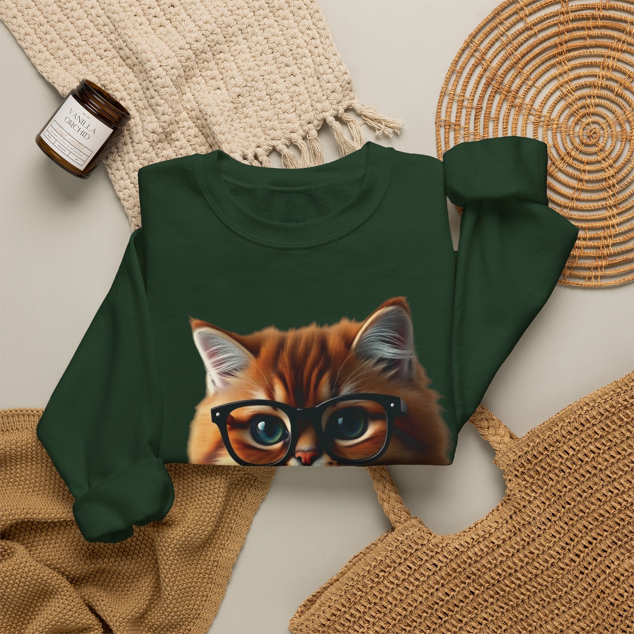 Cat With Juice Graphic Sweatshirt — 'Unbothered' Cozy Crewneck
