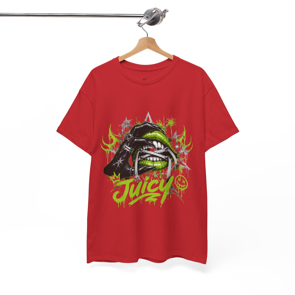 Juicy Graffiti Tee — Neon Green Street Art Graphic T-Shirt