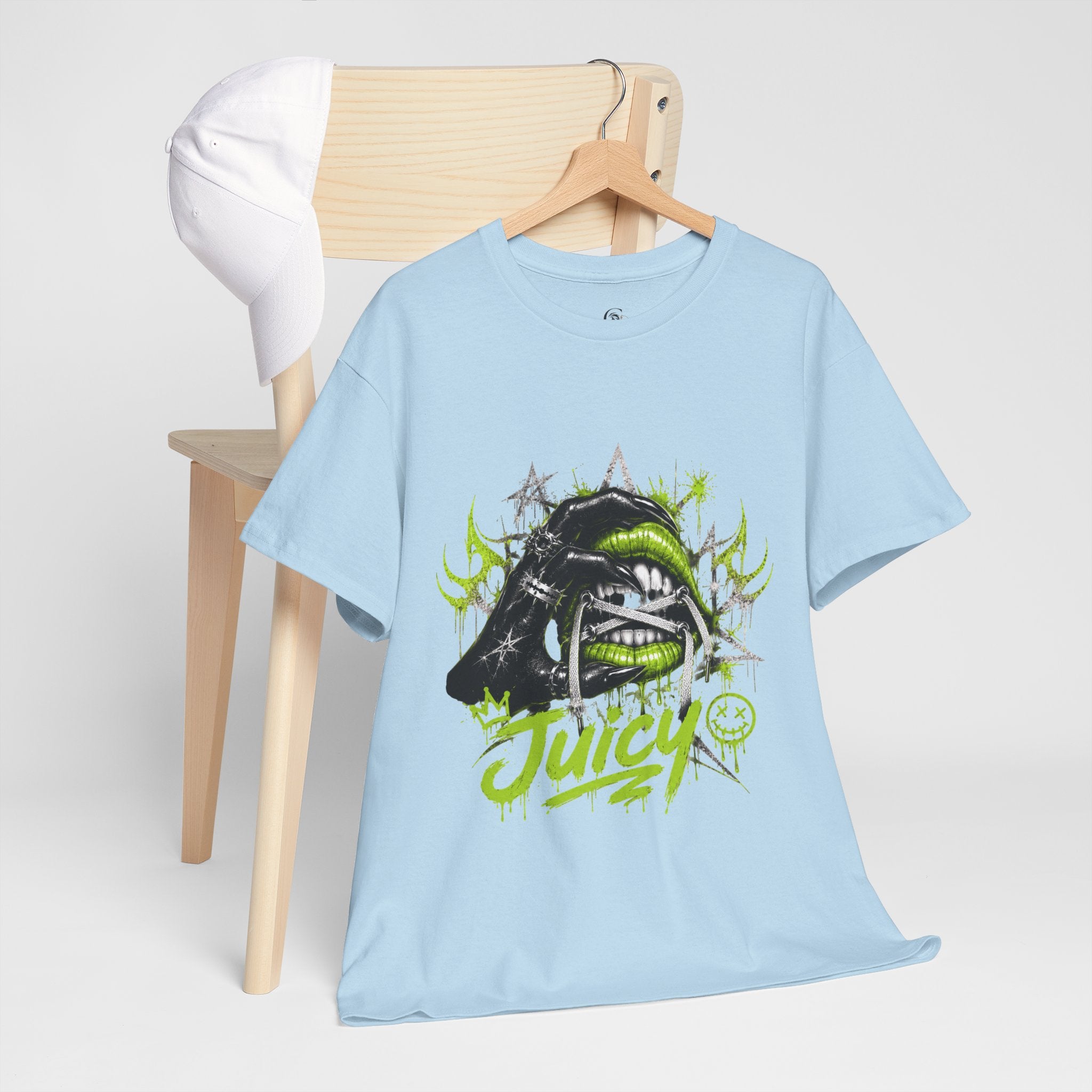 Juicy Graffiti Tee — Neon Green Street Art Graphic T-Shirt