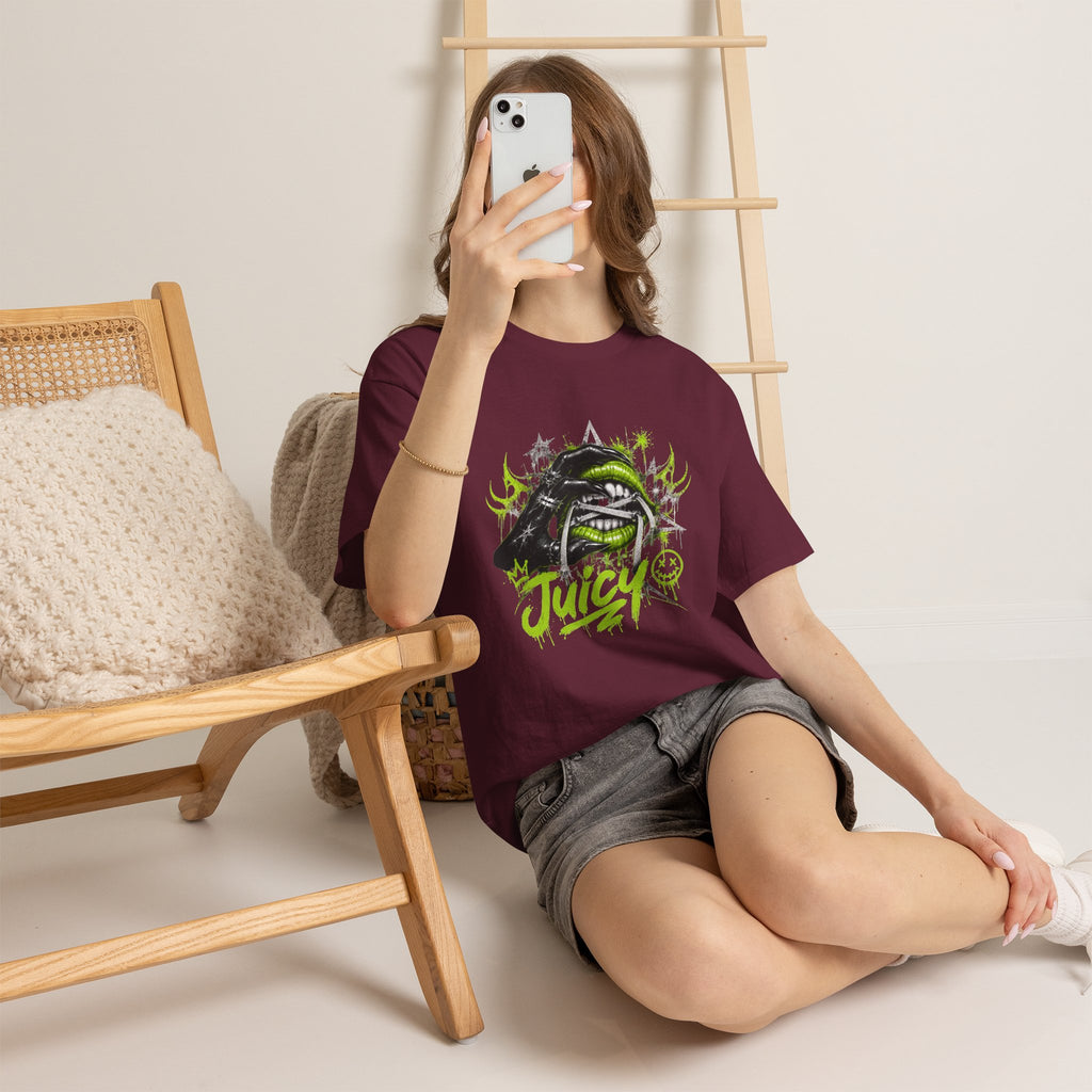 Juicy Graffiti Tee — Neon Green Street Art Graphic T-Shirt