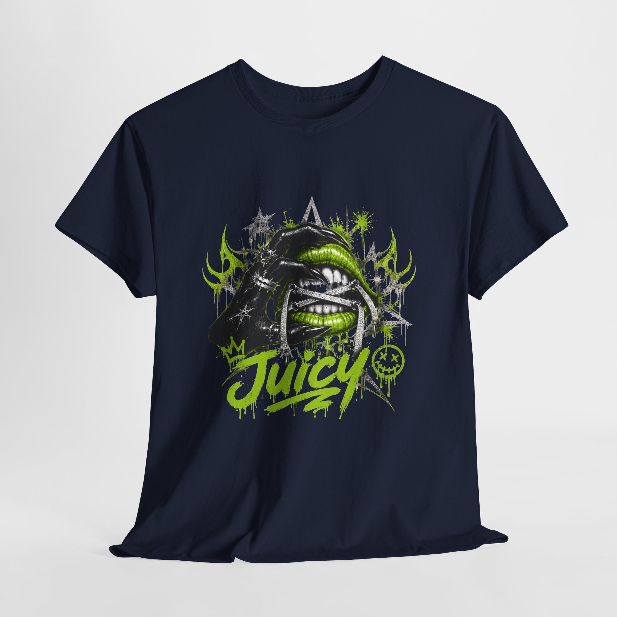 Juicy Graffiti Tee — Neon Green Street Art Graphic T-Shirt