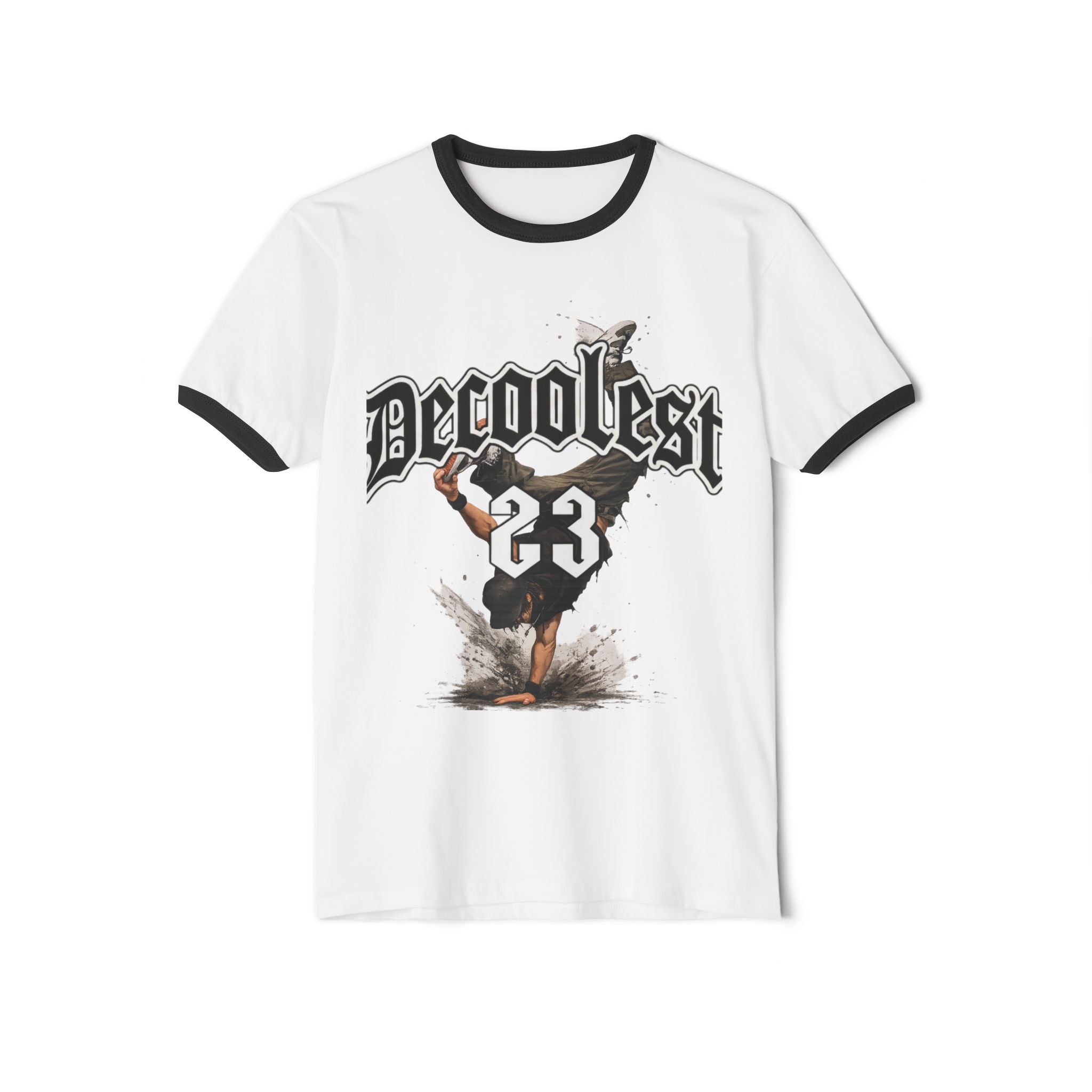Ringer T-Shirt — 'Decoolest 23' Breakdancer Graphic with Lion Crest Back