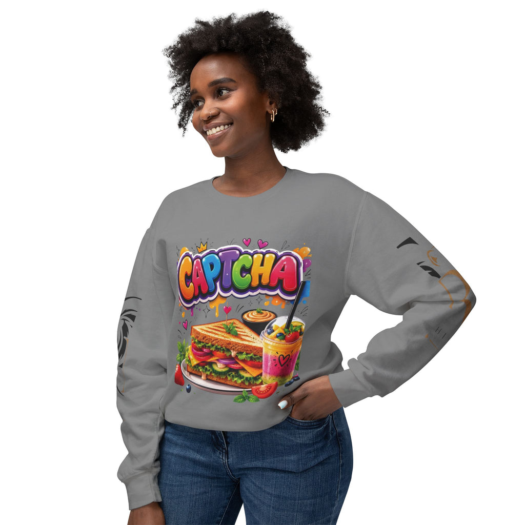 CapTCHA Sandwich Crewneck Sweatshirt — Colorful Food Graphic Pullover