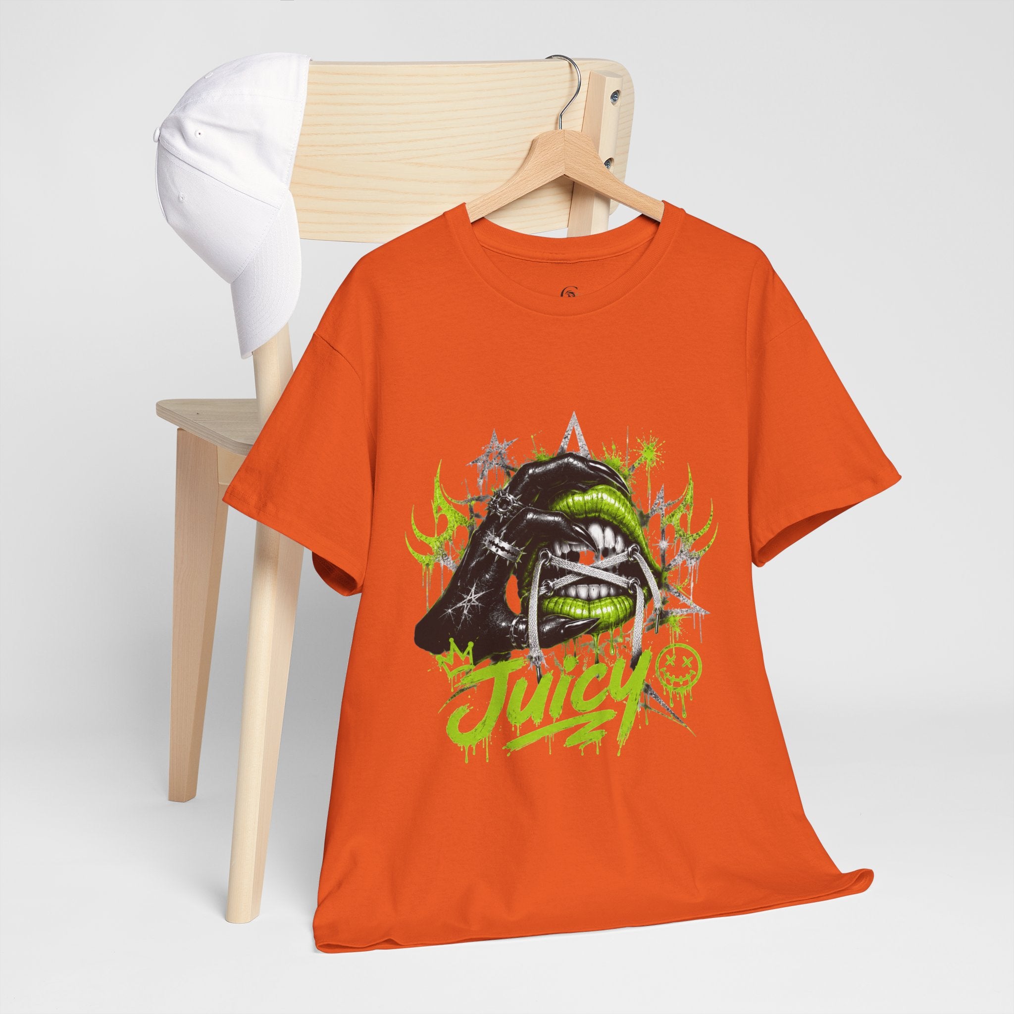 Juicy Graffiti Tee — Neon Green Street Art Graphic T-Shirt