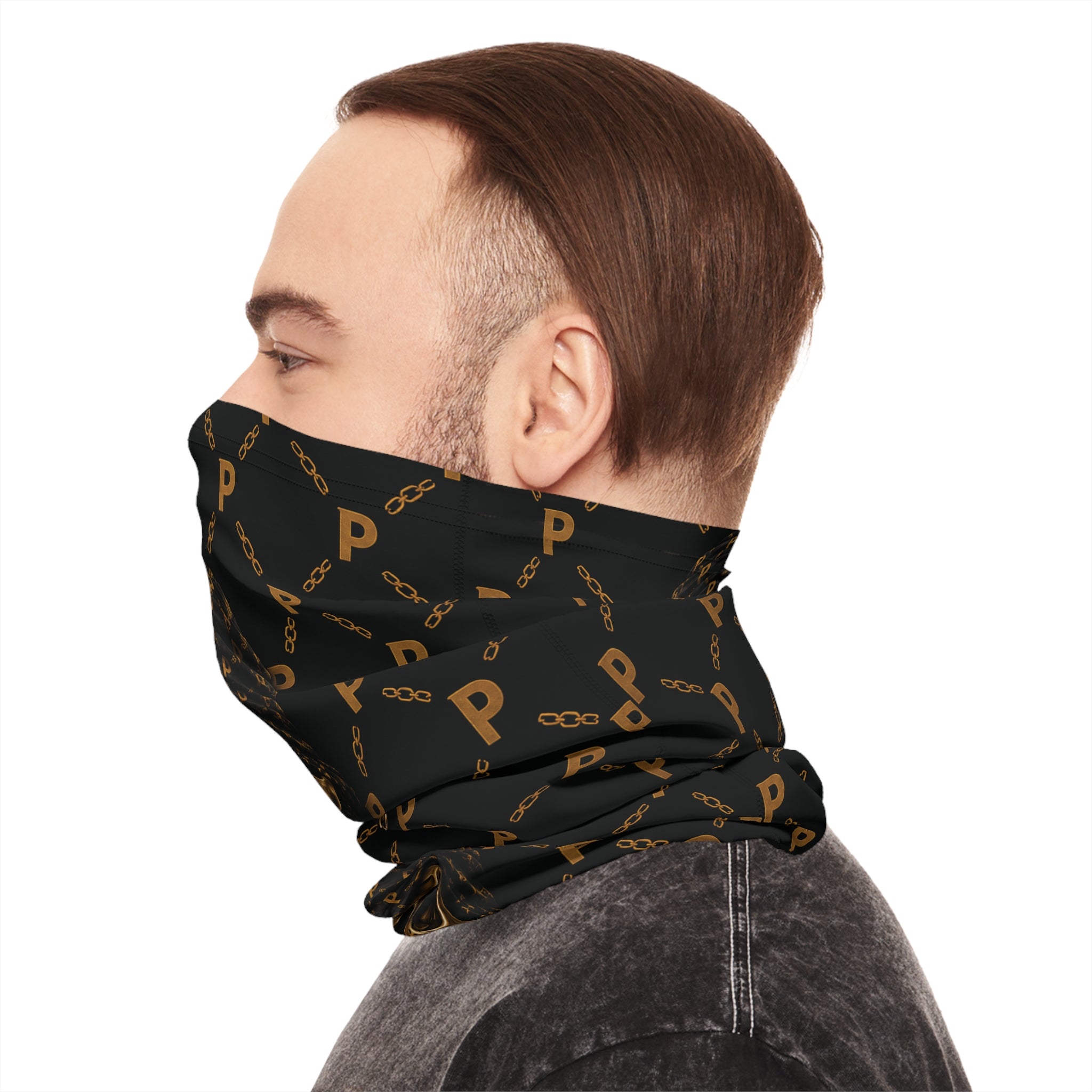 Skull Luxe Neck Gaiter — Gold Monogram Pirate Skull Face Mask