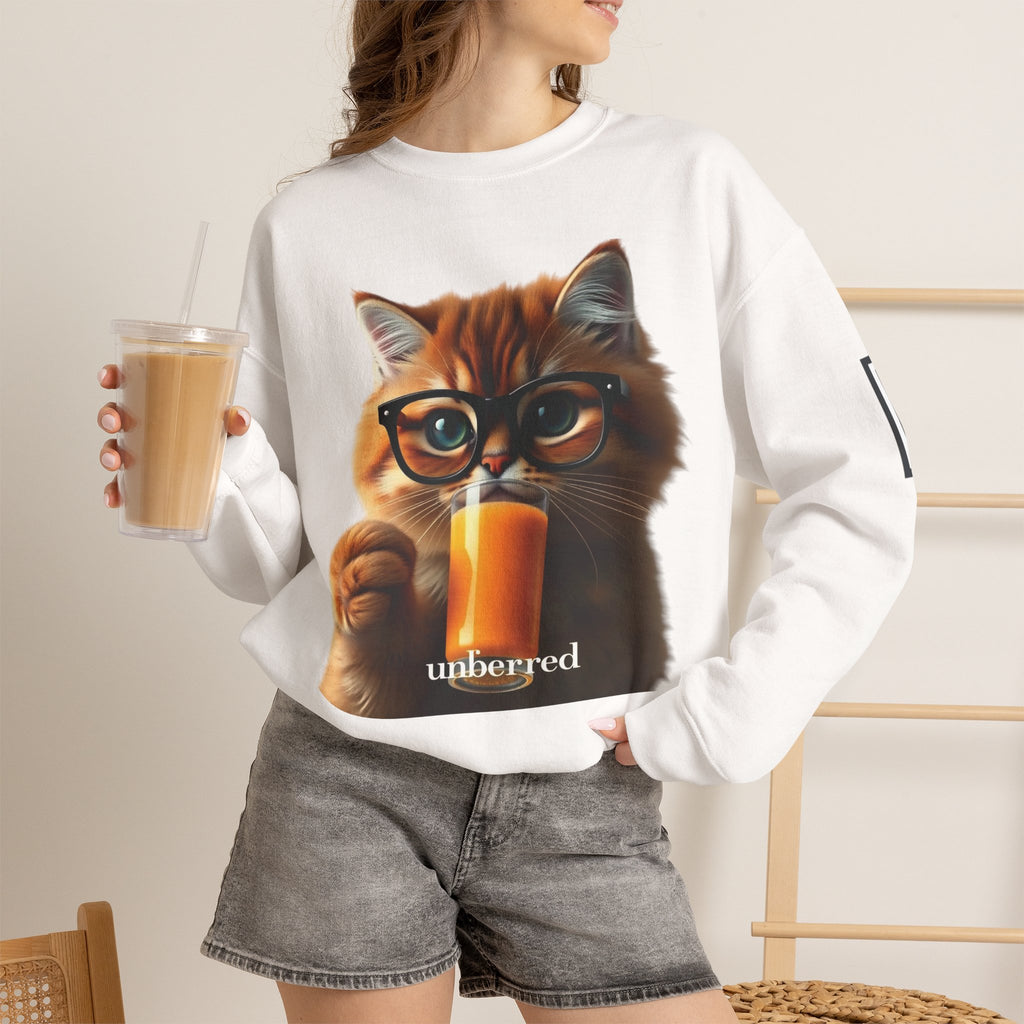 Cat With Juice Graphic Sweatshirt — 'Unbothered' Cozy Crewneck