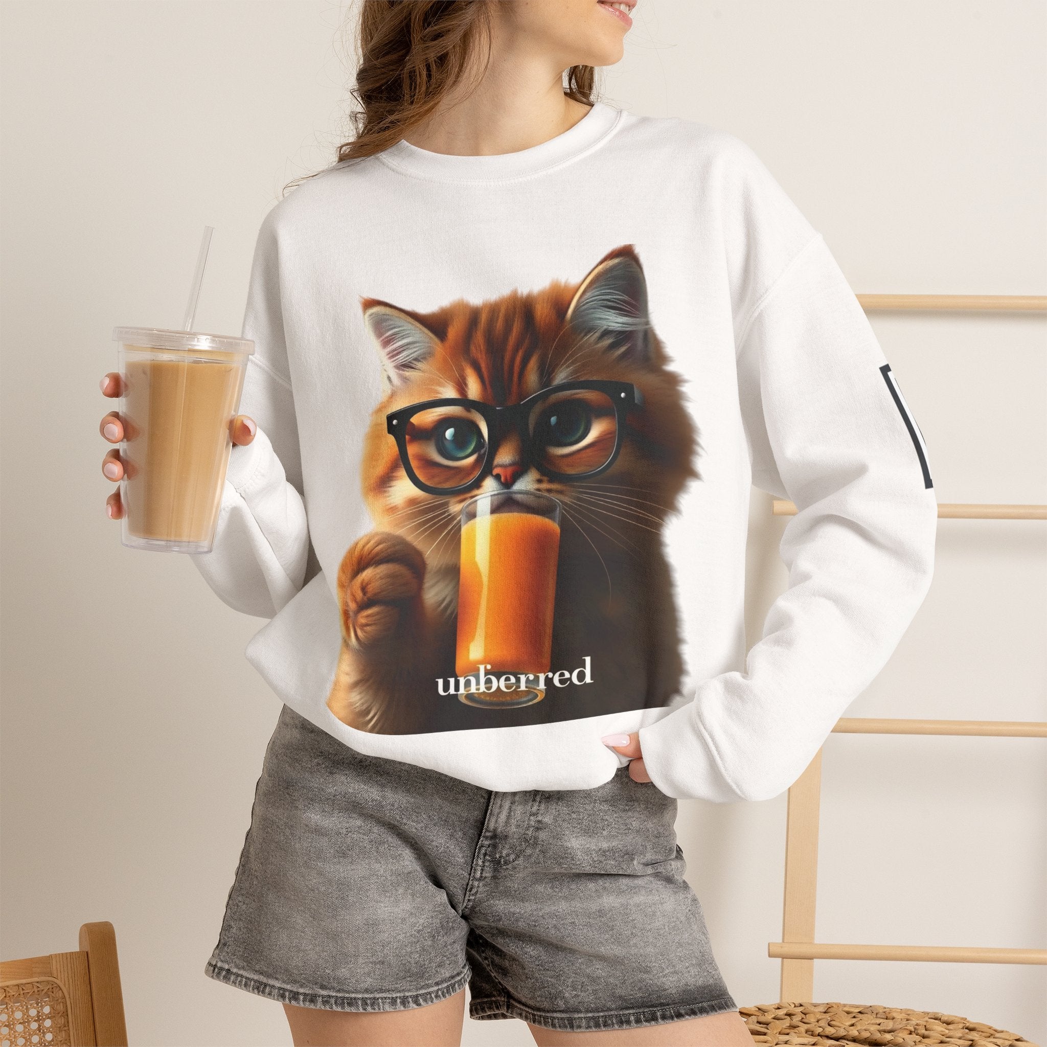 Cat With Juice Graphic Sweatshirt — 'Unbothered' Cozy Crewneck