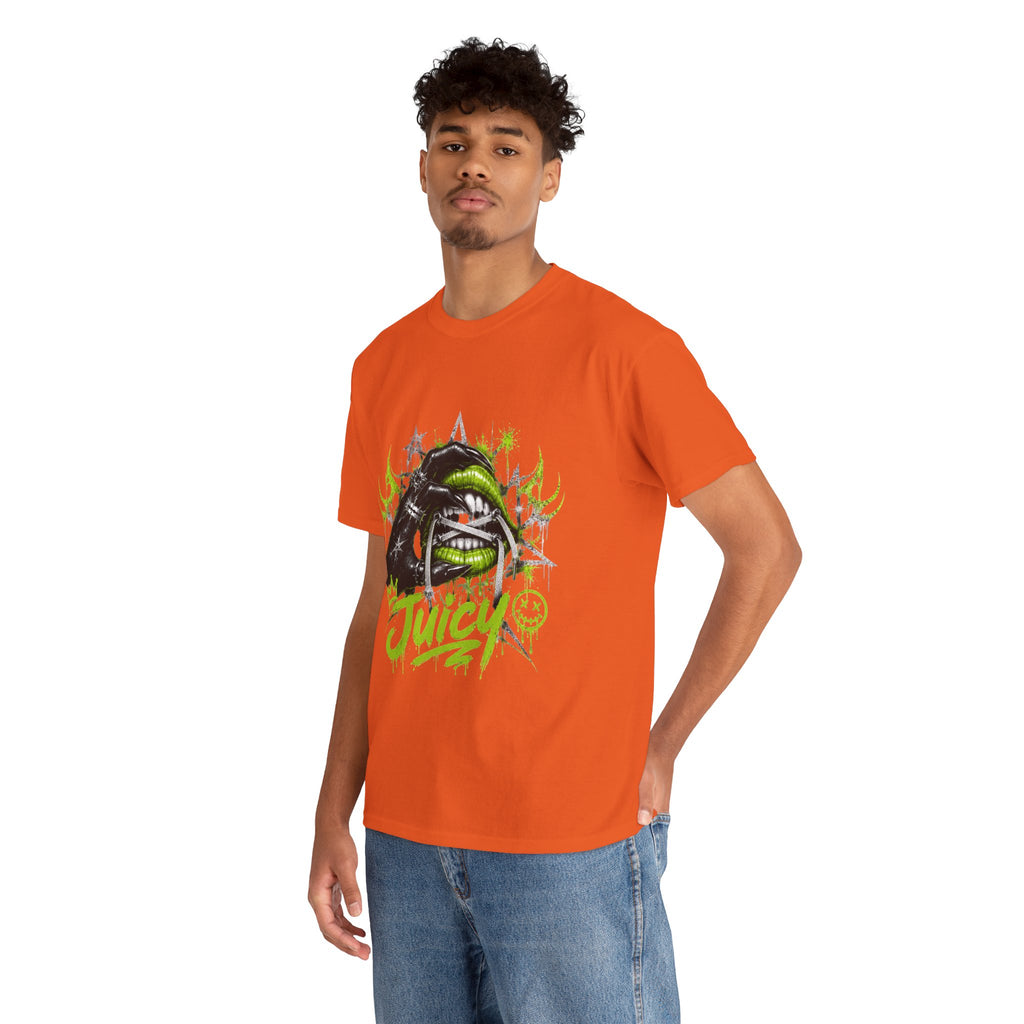 Juicy Graffiti Tee — Neon Green Street Art Graphic T-Shirt