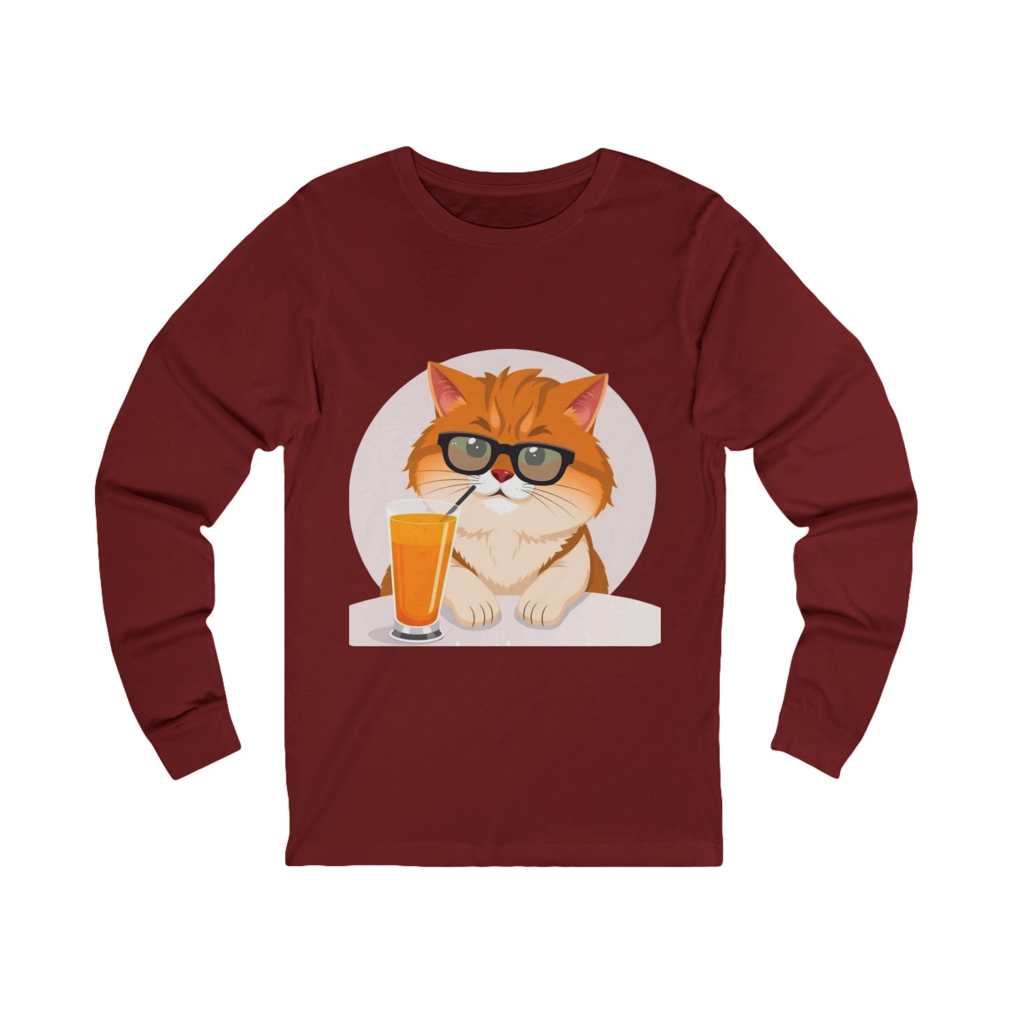 Long Sleeve Tee — Retro Cat with Glasses & Lion Crest Back