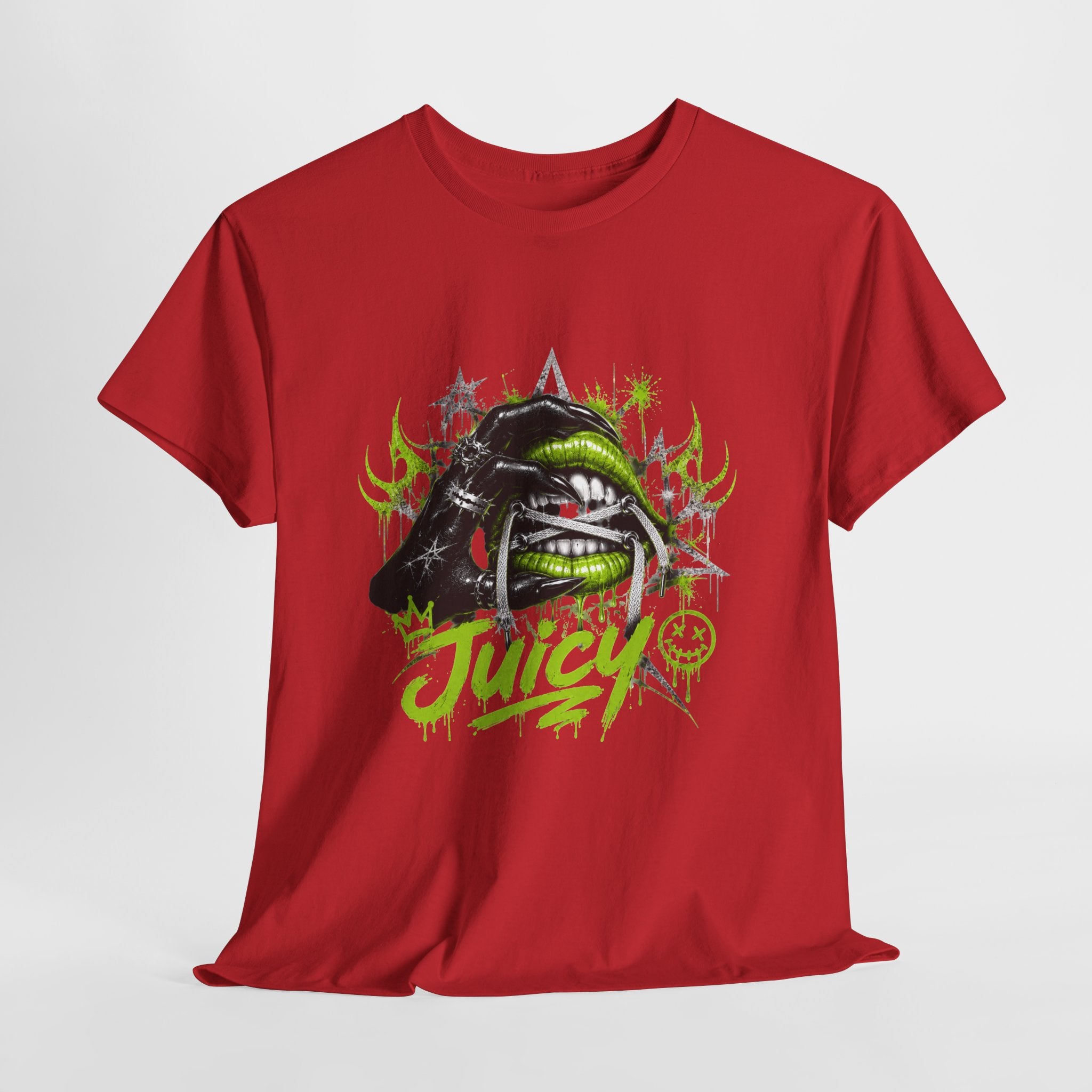 Juicy Graffiti Tee — Neon Green Street Art Graphic T-Shirt