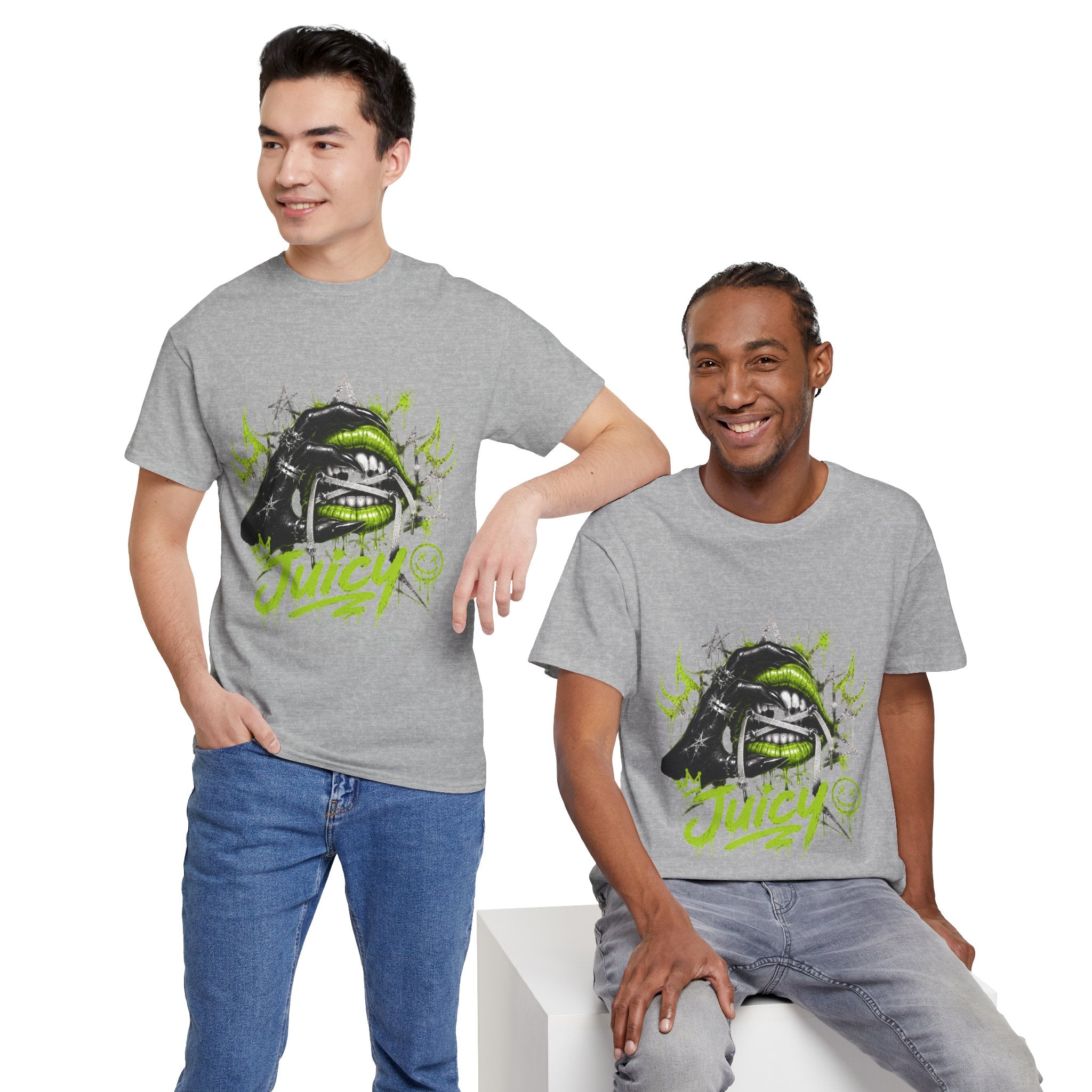 Juicy Graffiti Tee — Neon Green Street Art Graphic T-Shirt