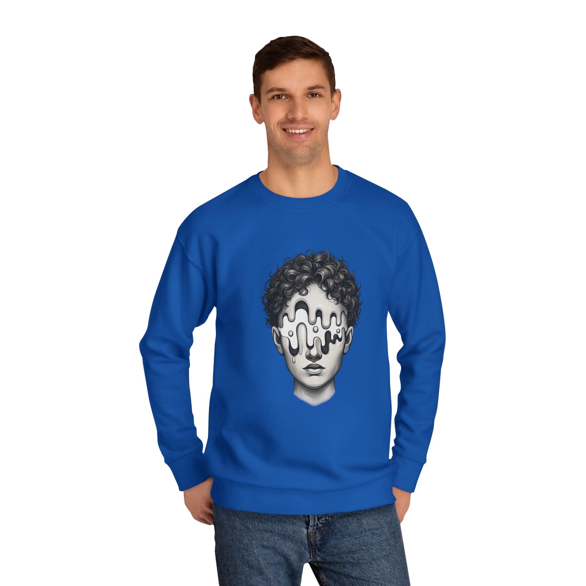 Strategist Crewneck Sweatshirt — Retro Classical Bust Graphic with 'The Strategist' Text