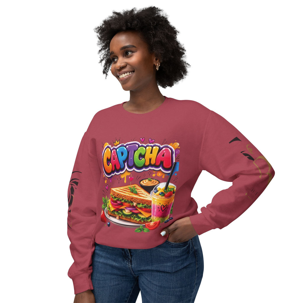 CapTCHA Sandwich Crewneck Sweatshirt — Colorful Food Graphic Pullover