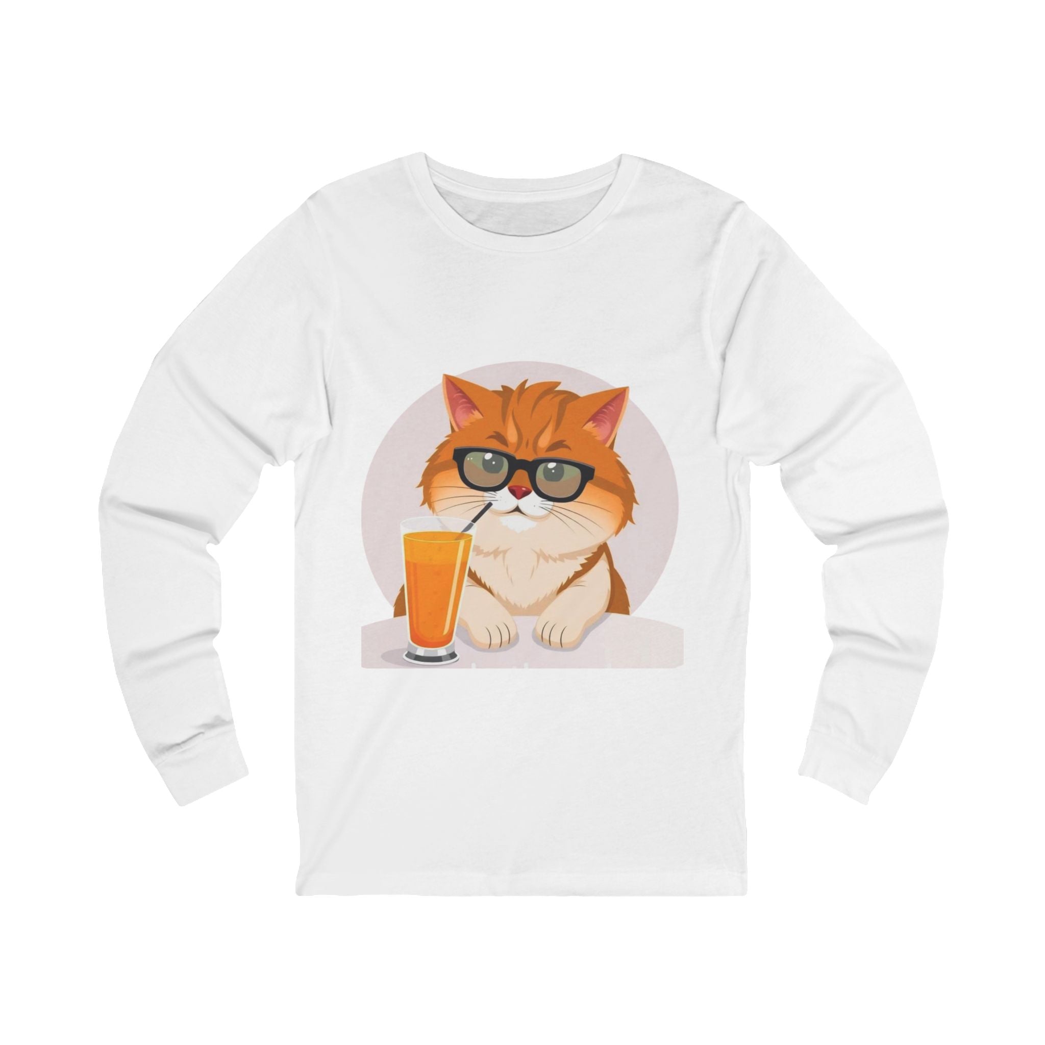 Long Sleeve Tee — Retro Cat with Glasses & Lion Crest Back
