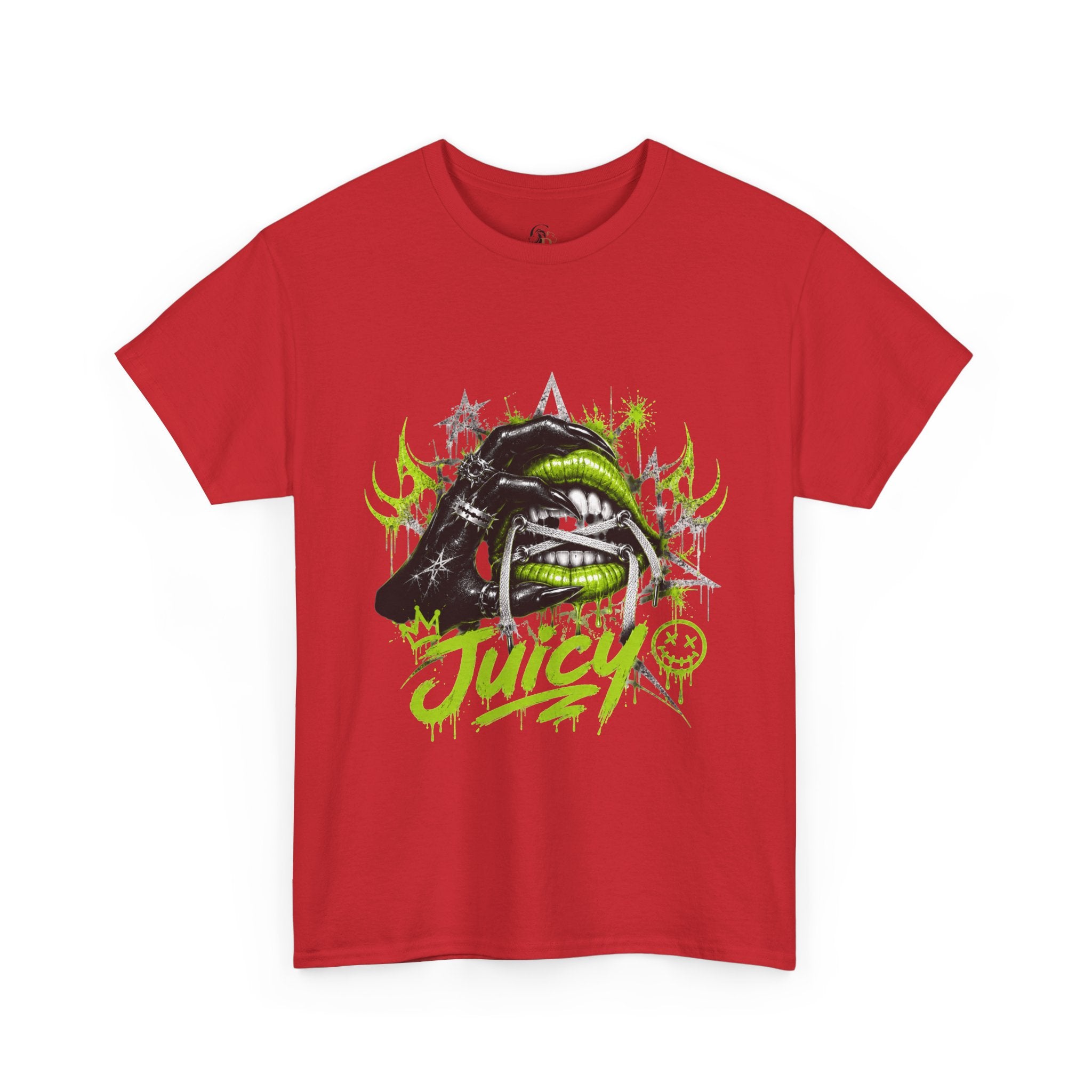 Juicy Graffiti Tee — Neon Green Street Art Graphic T-Shirt