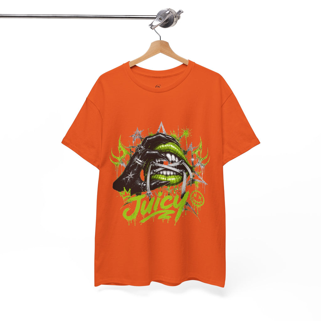 Juicy Graffiti Tee — Neon Green Street Art Graphic T-Shirt