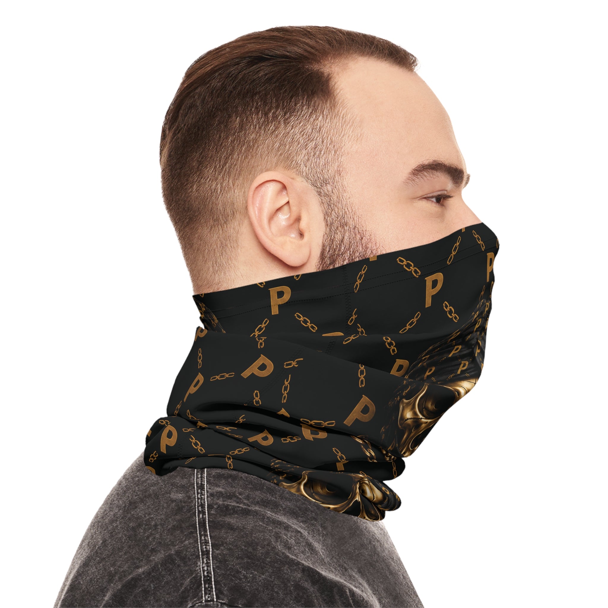 Skull Luxe Neck Gaiter — Gold Monogram Pirate Skull Face Mask