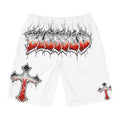 Blessed Flames Board Shorts — Religious Cross Graphic Swim Trunks