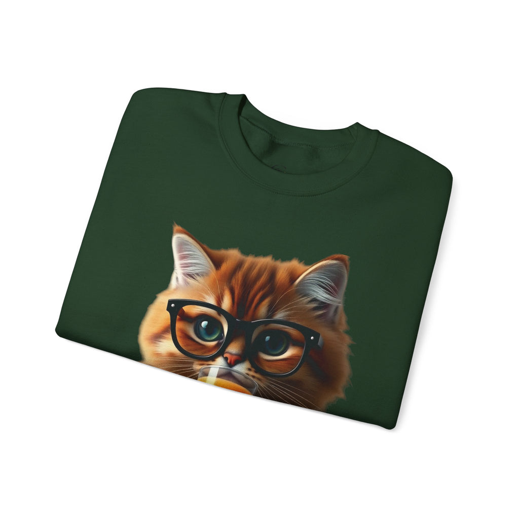Cat With Juice Graphic Sweatshirt — 'Unbothered' Cozy Crewneck