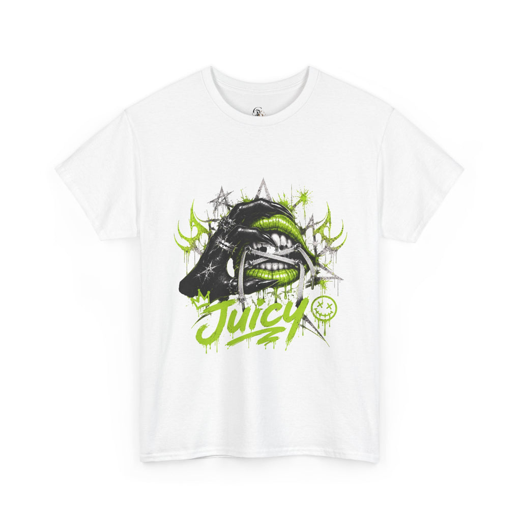 Juicy Graffiti Tee — Neon Green Street Art Graphic T-Shirt